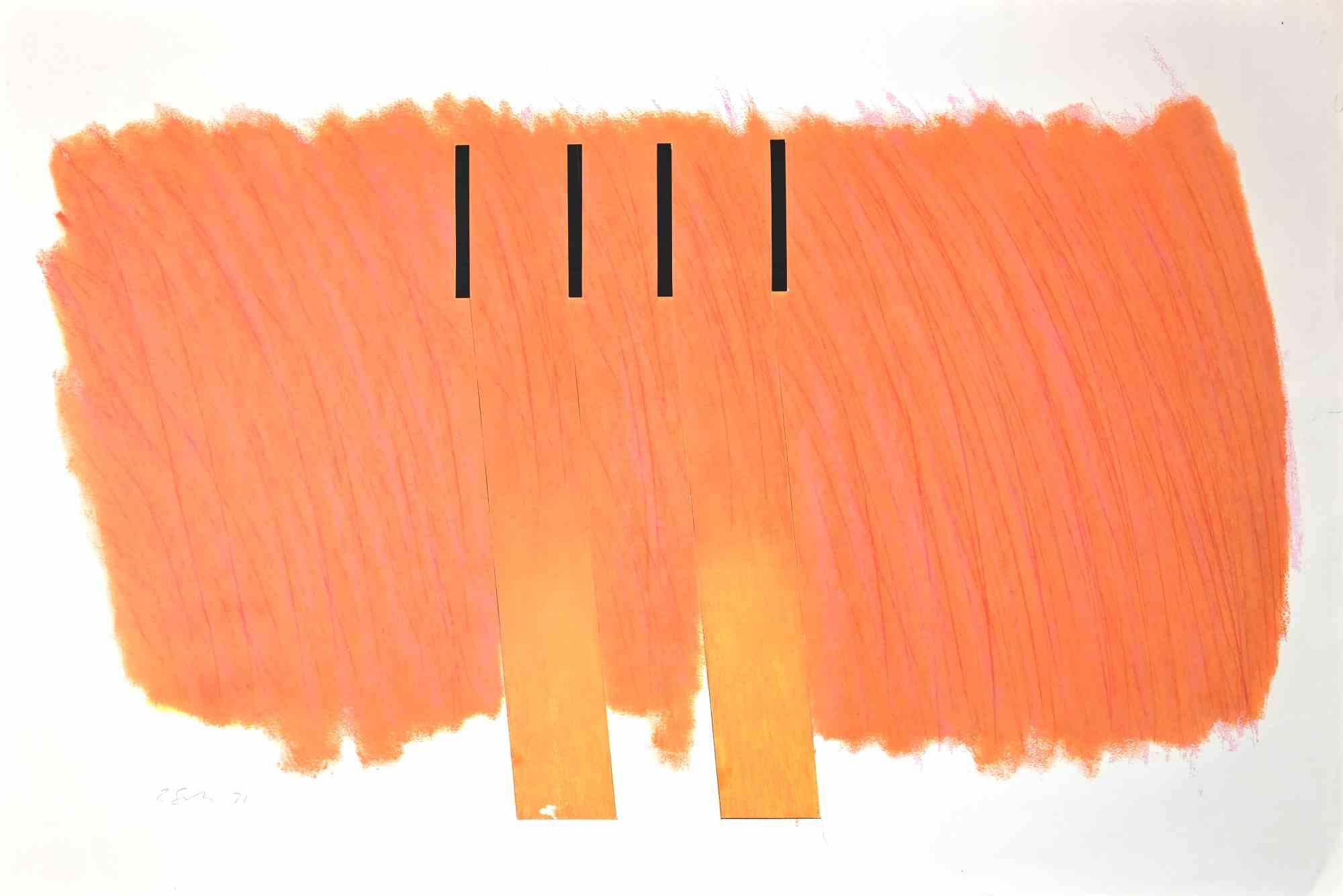 Composition is original lithography artwork on paper realized in 1971 by Richard Smith.

Good conditions aged margins with some slight cutting and fold.

Abstract minimalistic expression, through pink and orange, and interesting artwork, playful