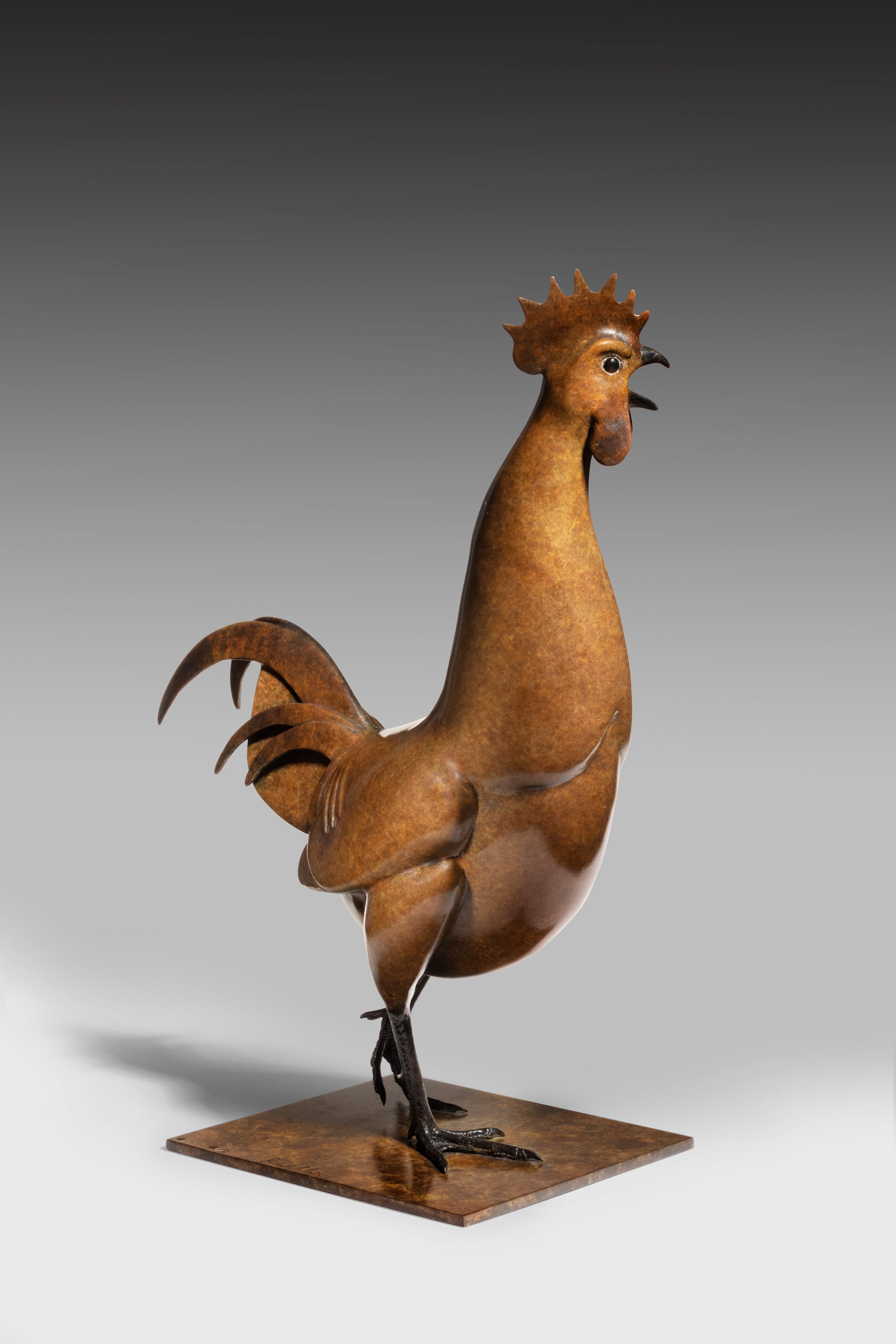 'Cockerel' Bronze Animal Sculpture of a Brown Cockerel. Farm wildlife sculpture For Sale 1