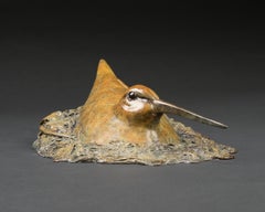 'Nesting Woodcock' Bronze Animal Wildlife Sculpture of a bird nesting greenery