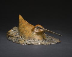 Used 'Nesting Woodcock' Bronze Animal Wildlife Sculpture of a bird nesting greenery
