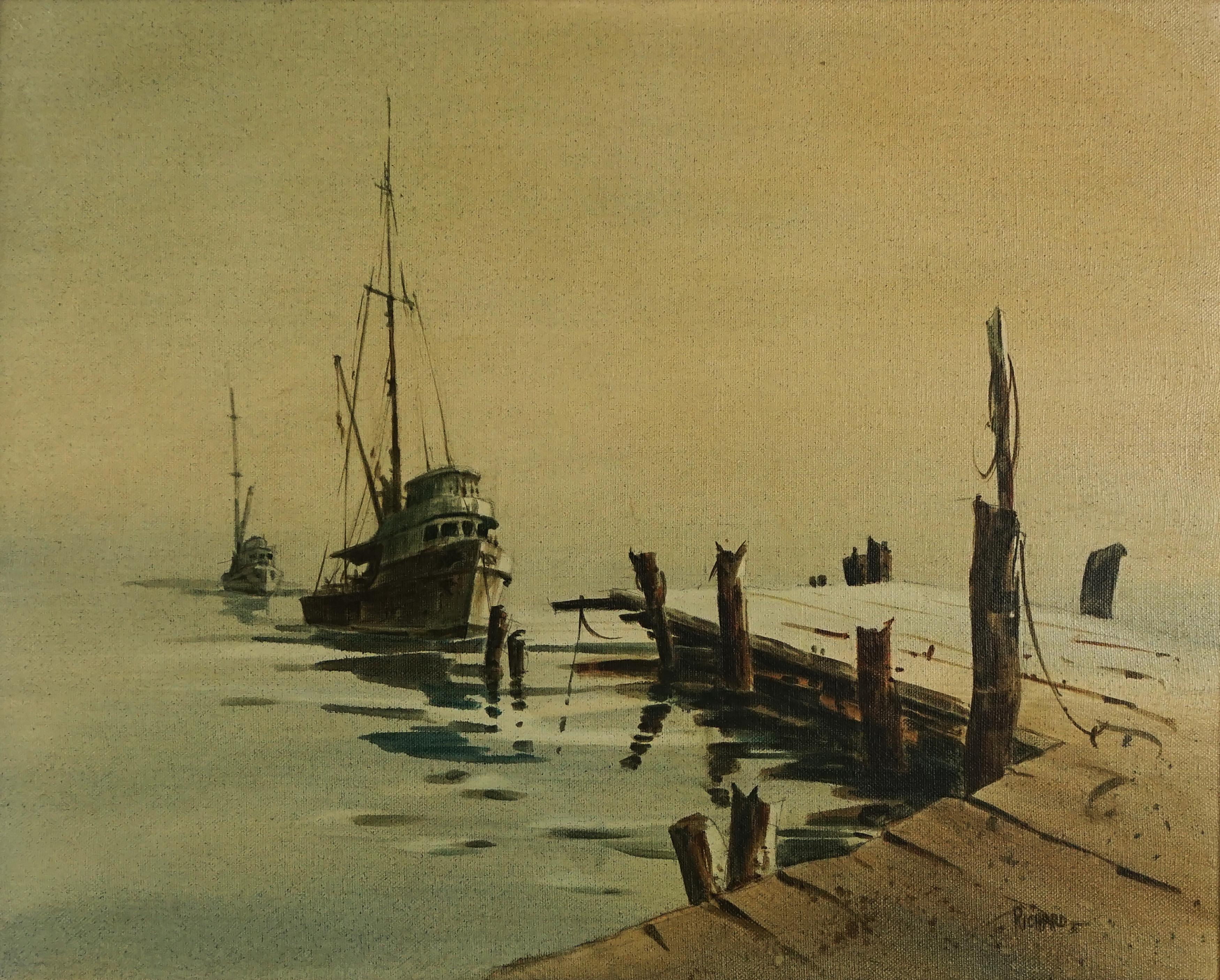 Vintage Southern California Seascape with Boats -- 