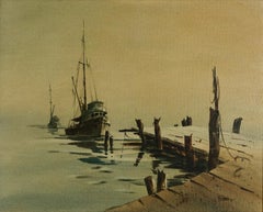 Vintage Southern California Seascape with Boats -- "Foggy Morn"