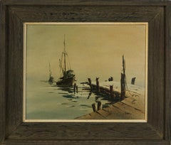 Vintage Southern California Seascape with Boats -- "Foggy Morn"