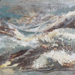 Paysage marin abstrait texturé de style The Modernity Mixed Media avec bleu et blanc