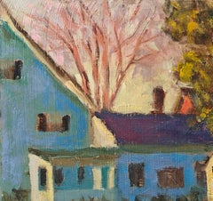 "Blue House" Richard Stalter, American Impressionist, Shades of Blue and Purple