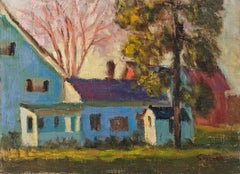 "Casa blu" Richard Stalter, impressionista americano, Sfumature di blu e viola