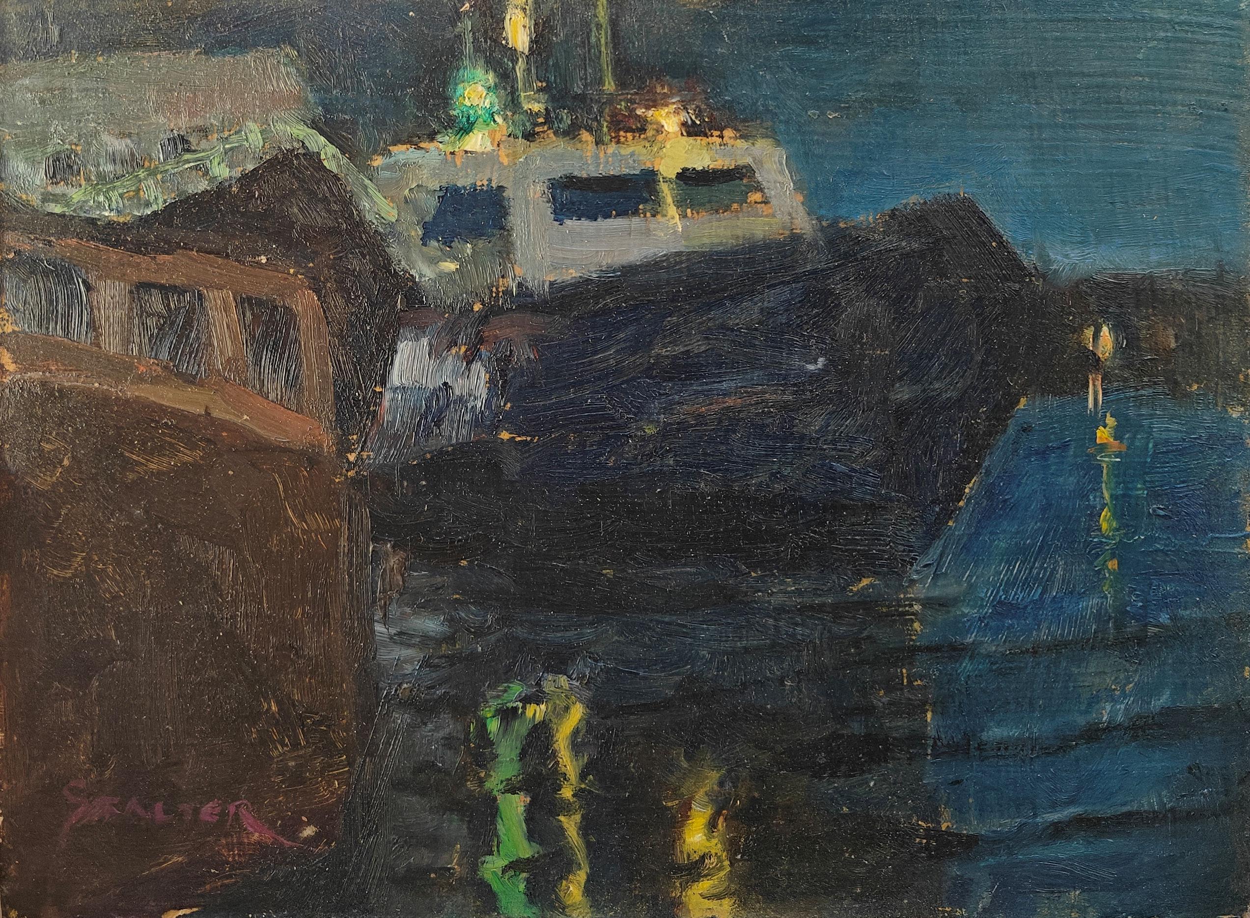 Richard Stalter
Pescherecci da traino attraccati, circa 1975
Olio su tavola
9 x 12 pollici


Richard Stalter è nato a Dayton, in Ohio, il 27 aprile 1934. Ha sviluppato un interesse per l
arte fin dalla tenera età, ottenendo riconoscimenti per i suoi