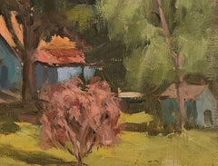 "Out in the Country" Richard Stalter, Blue House, Vibrant Impressionist Work