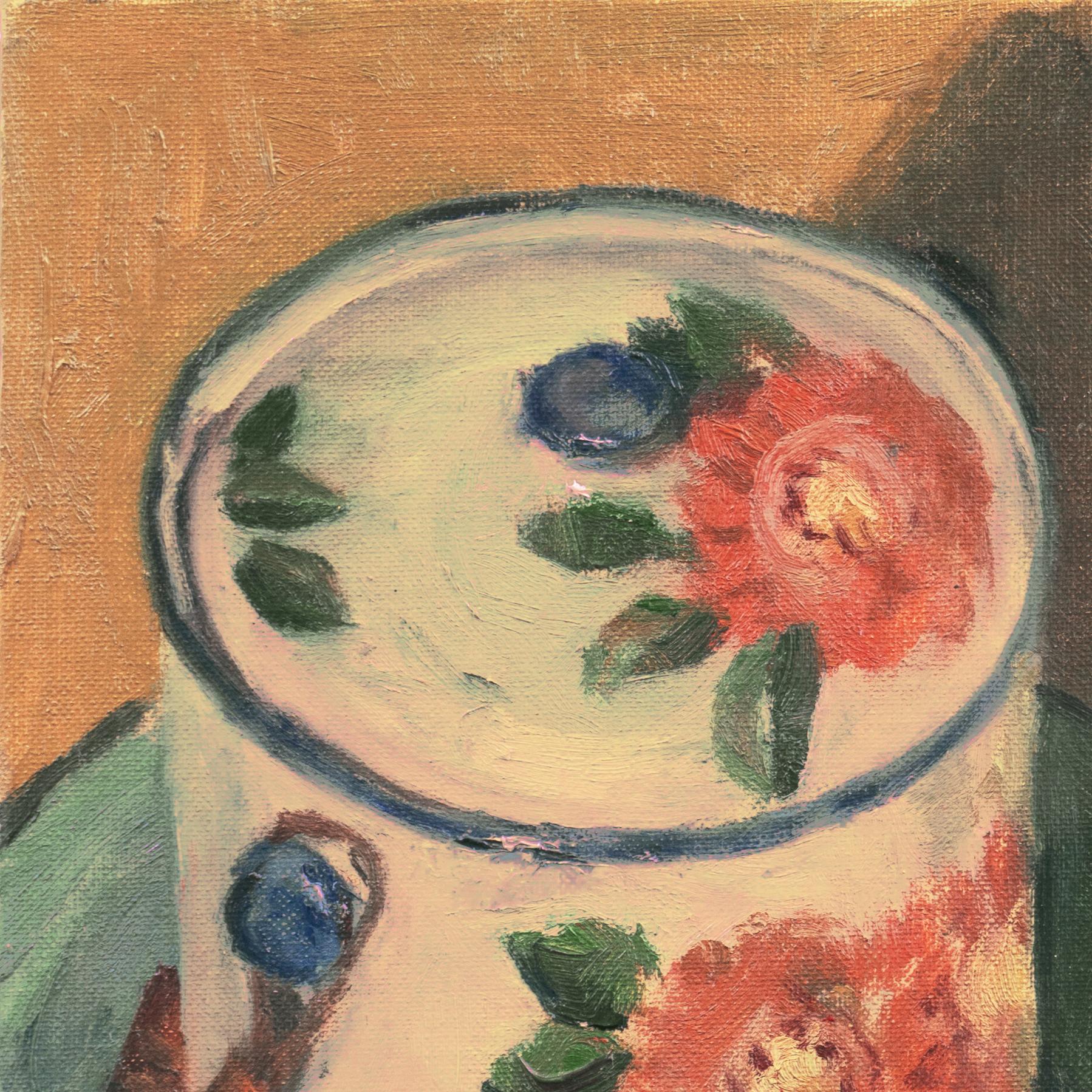 'Still Life with Covered Sugar Pot', New York, Salmagundi Club, Mystic Arts - Brown Still-Life Painting by Richard Stalter