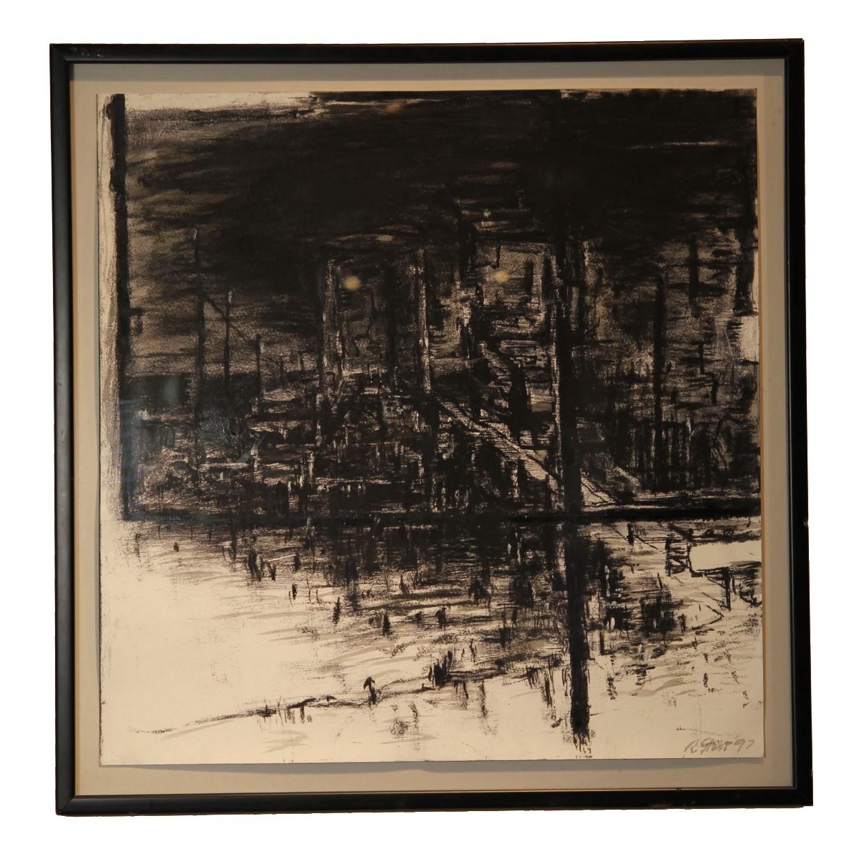 Black and White Abstract Cityscape - Mixed Media Art by Richard Stout