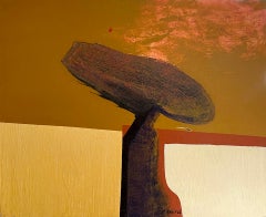 Modernes, abstraktes, surrealistisches Gemälde „Monument“ in Erdtönen