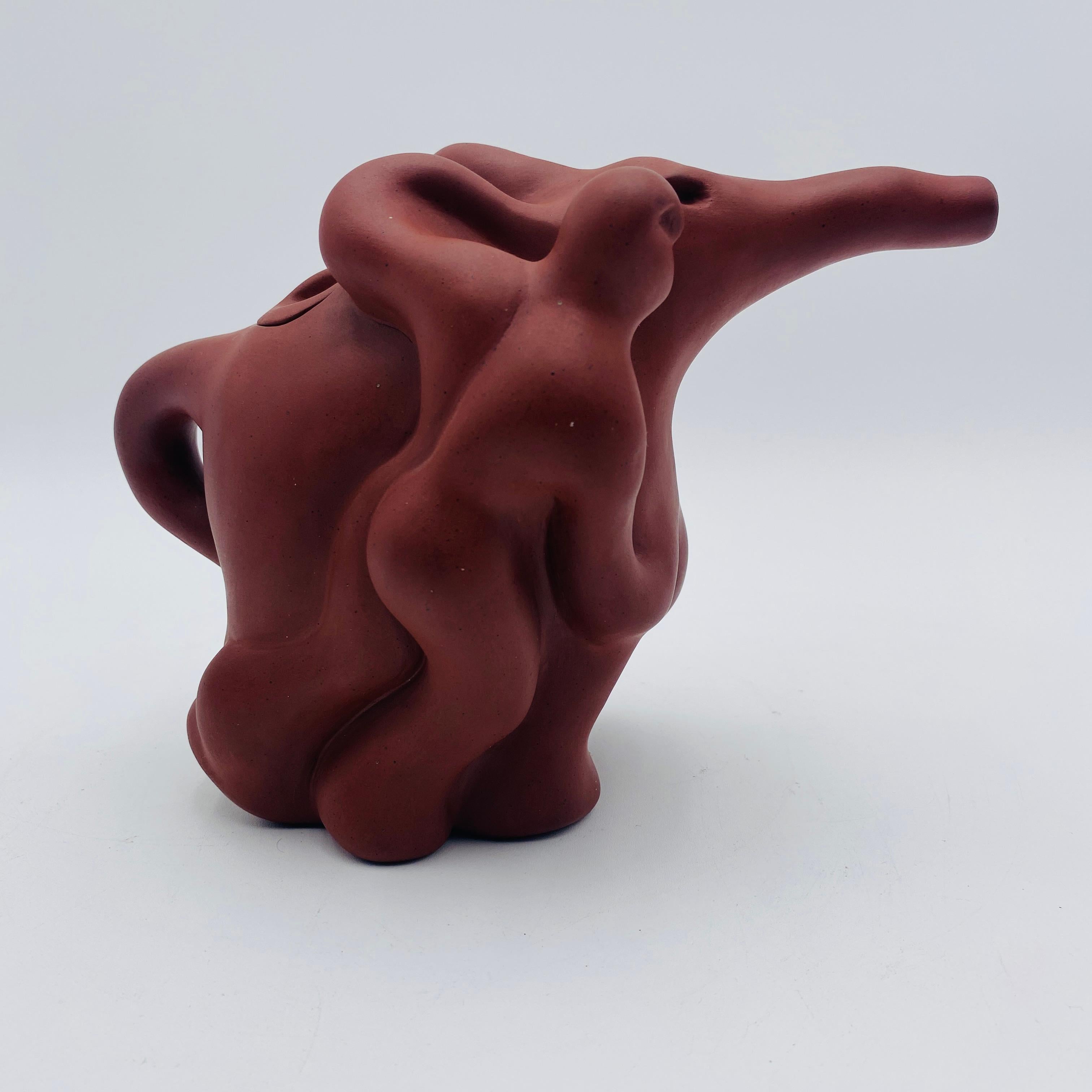 Richard Swanson Red Clay Teapot Elephant Rider 1990s For Sale 6