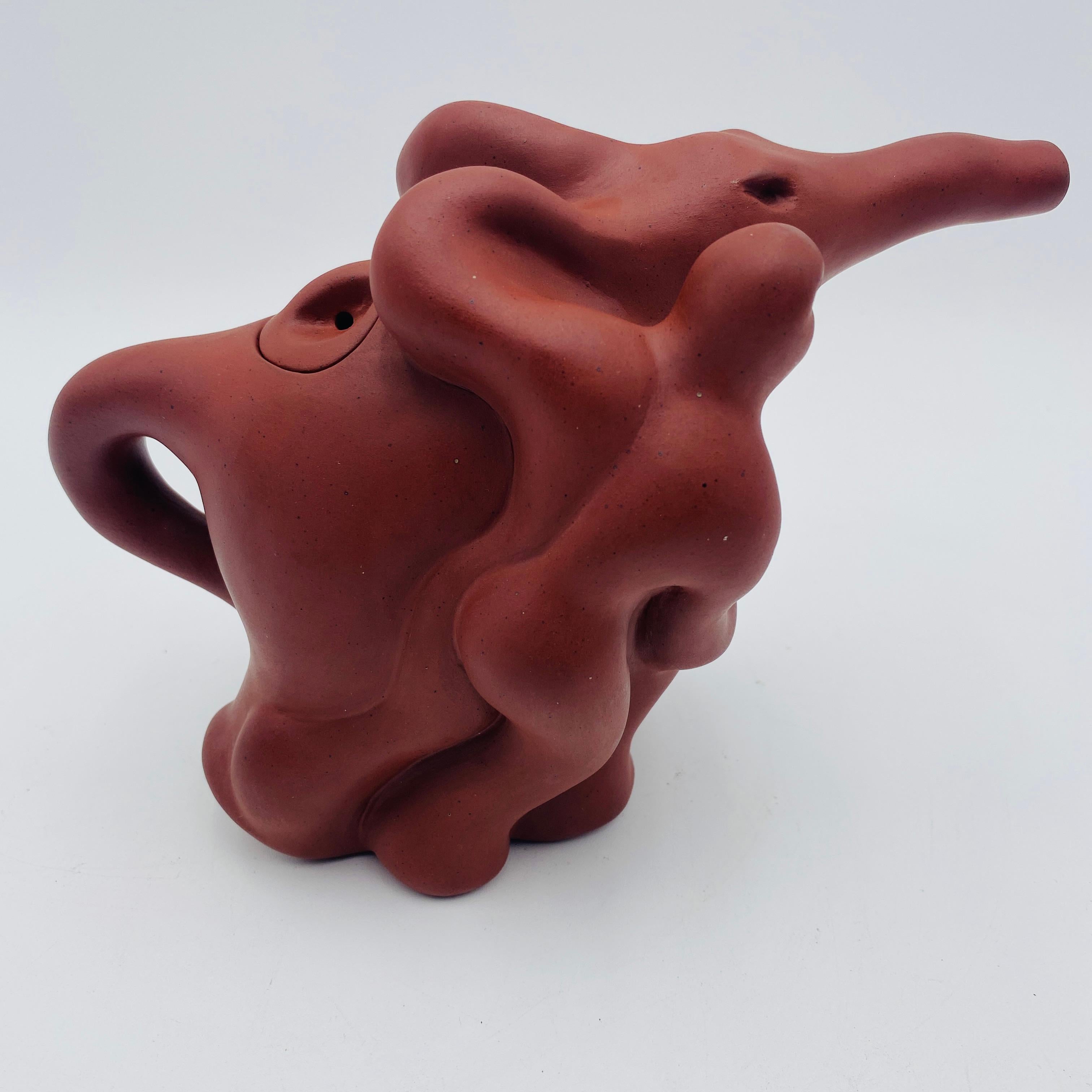 Arts and Crafts Richard Swanson Red Clay Teapot Elephant Rider 1990s For Sale