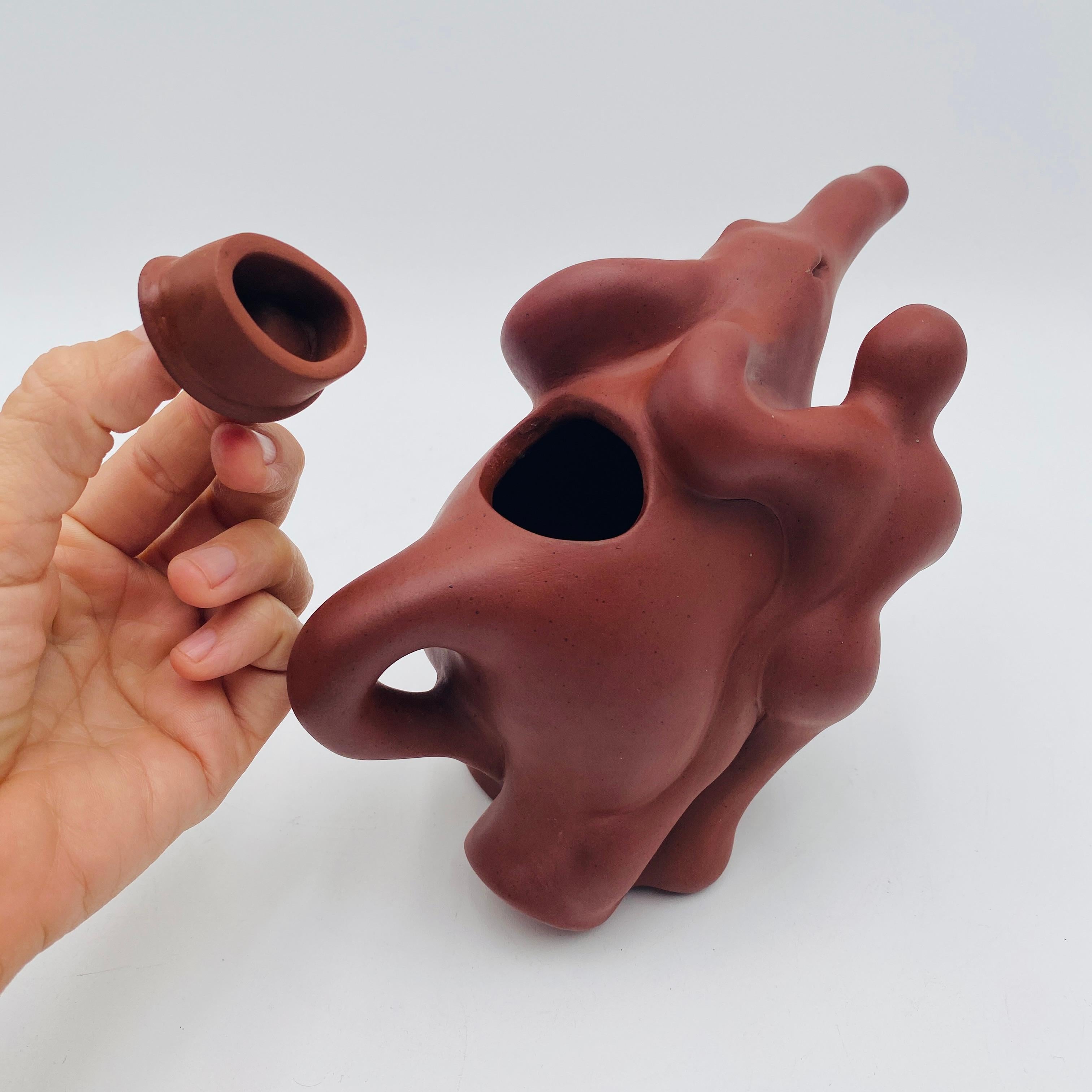 American Richard Swanson Red Clay Teapot Elephant Rider 1990s For Sale