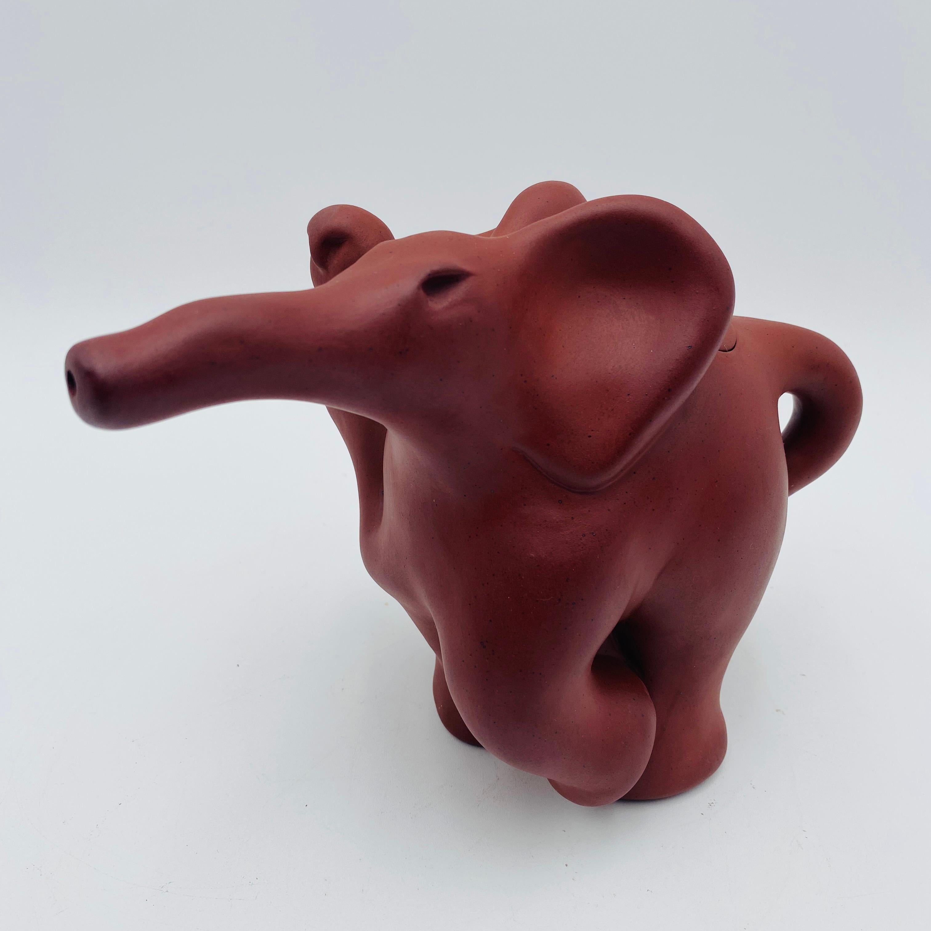Hand-Crafted Richard Swanson Red Clay Teapot Elephant Rider 1990s For Sale