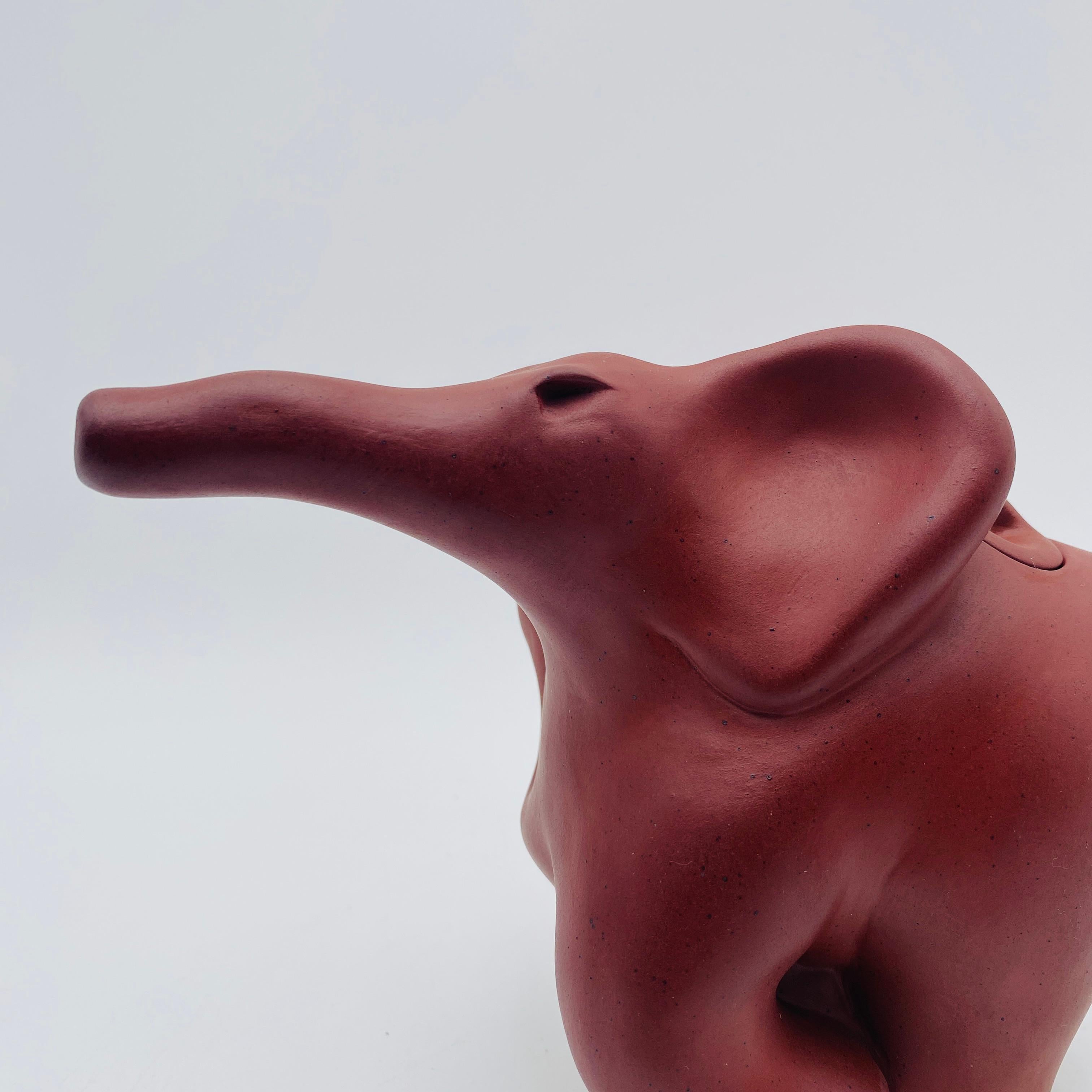 Late 20th Century Richard Swanson Red Clay Teapot Elephant Rider 1990s For Sale