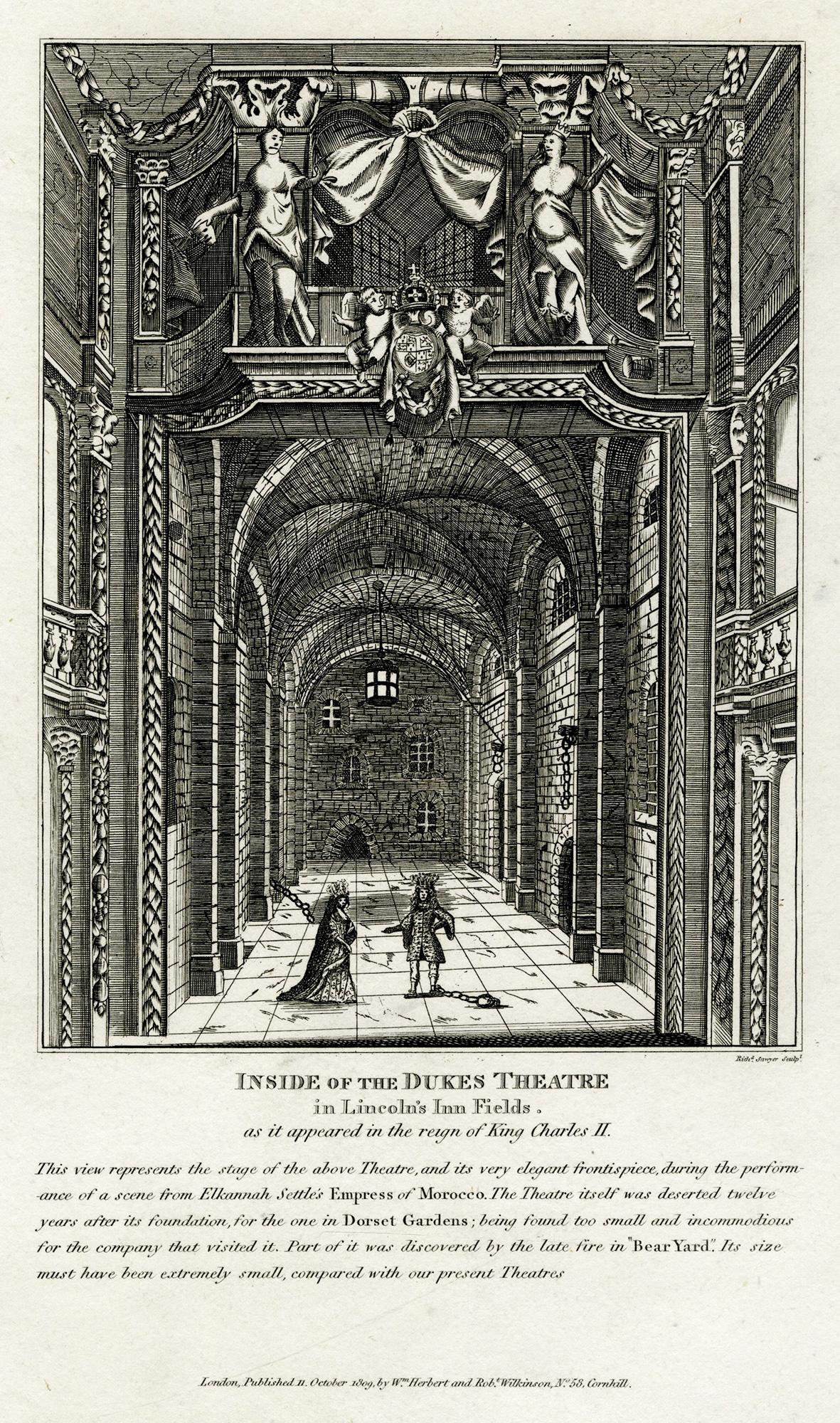 Inside of the Duke's Theater in Lincoln's Inn Fields as it appeared...Charles II