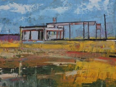 Used Abandoned Gas Station, Painting, Oil on Wood Panel