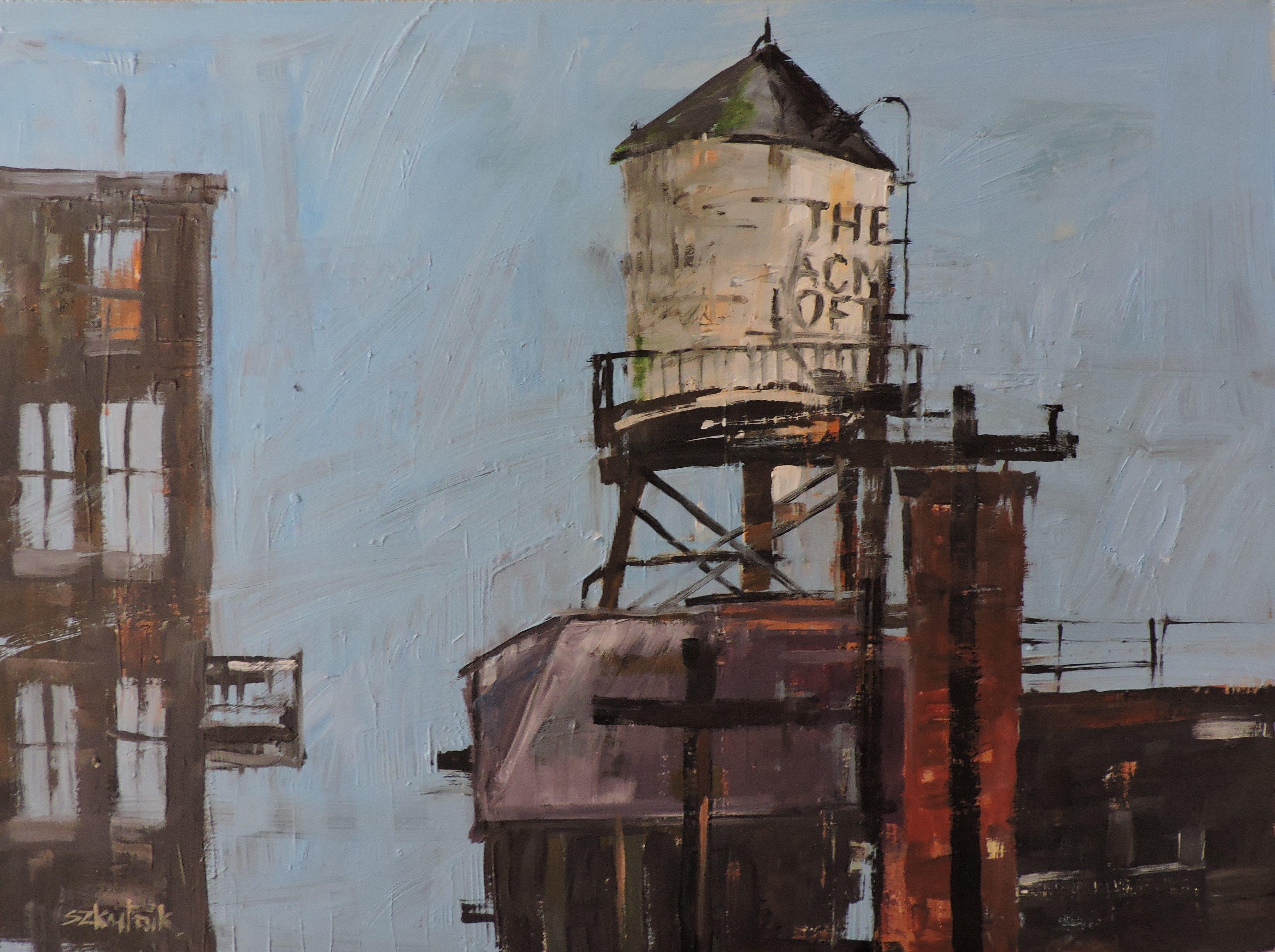 Acma Loft Rooftop, Pittura, Olio su altro - Painting di Richard Szkutnik