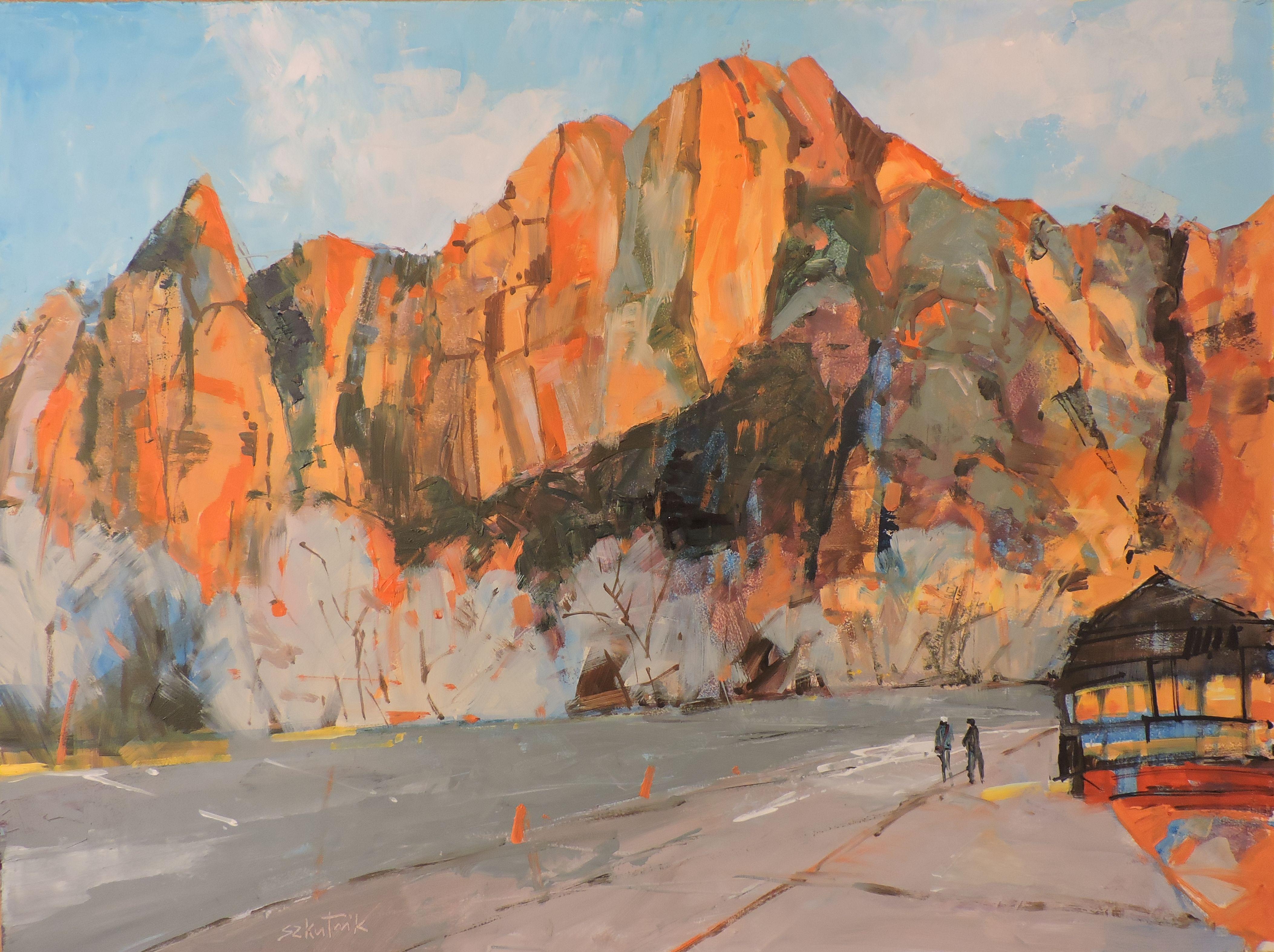 Zion landscape paint in contemporary impressionism style :: Painting :: Impressionist :: This piece comes with an official certificate of authenticity signed by the artist :: Ready to Hang: No :: Signed: Yes :: Signature Location: front :: Wood