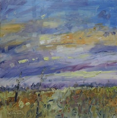 April-Sonnenuntergang, Gemälde, Öl auf Anderem