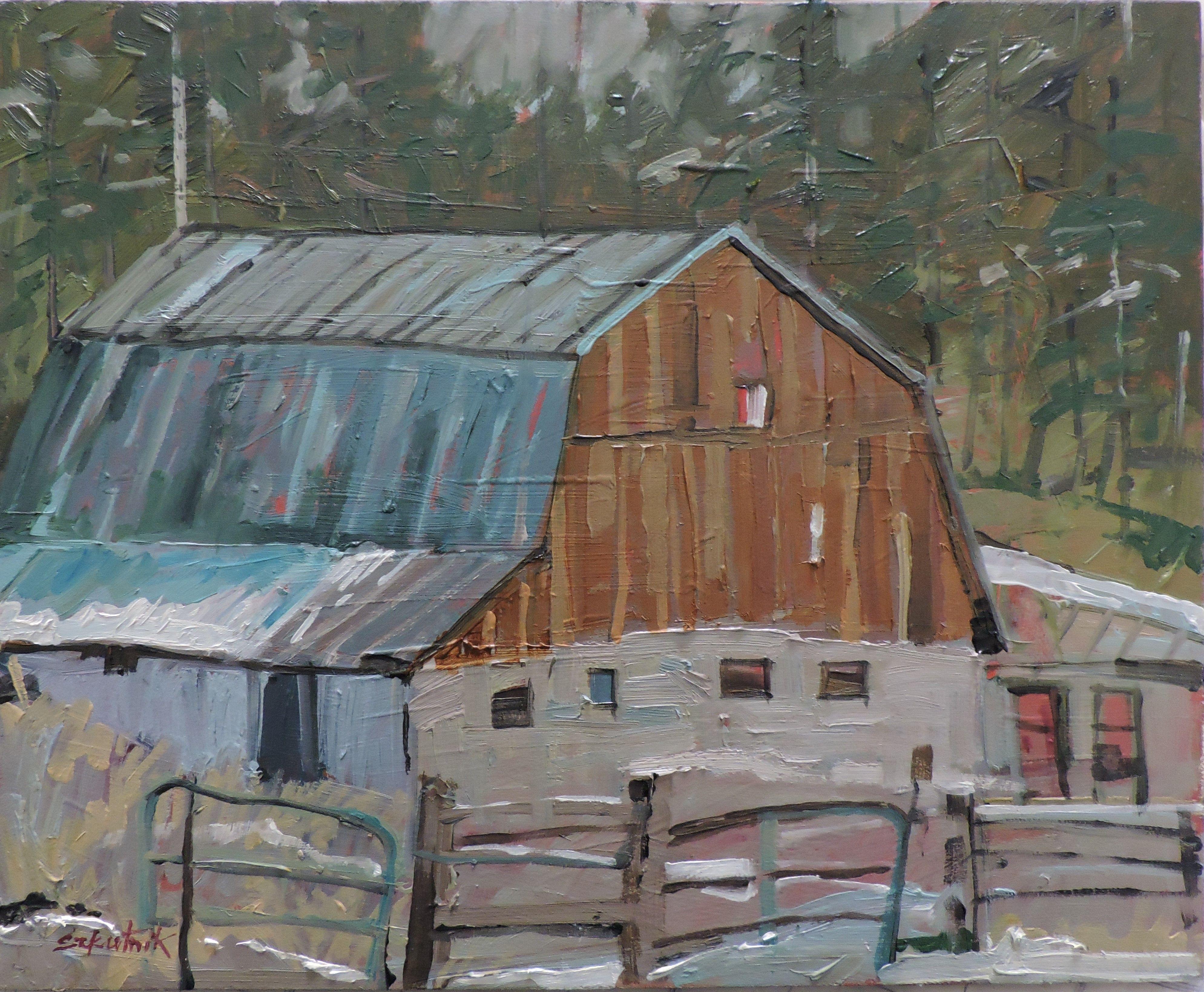 Fienile in collina, Pittura, Olio su tela, Altro - Painting di Richard Szkutnik