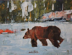 Used Bear, Painting, Oil on Wood Panel