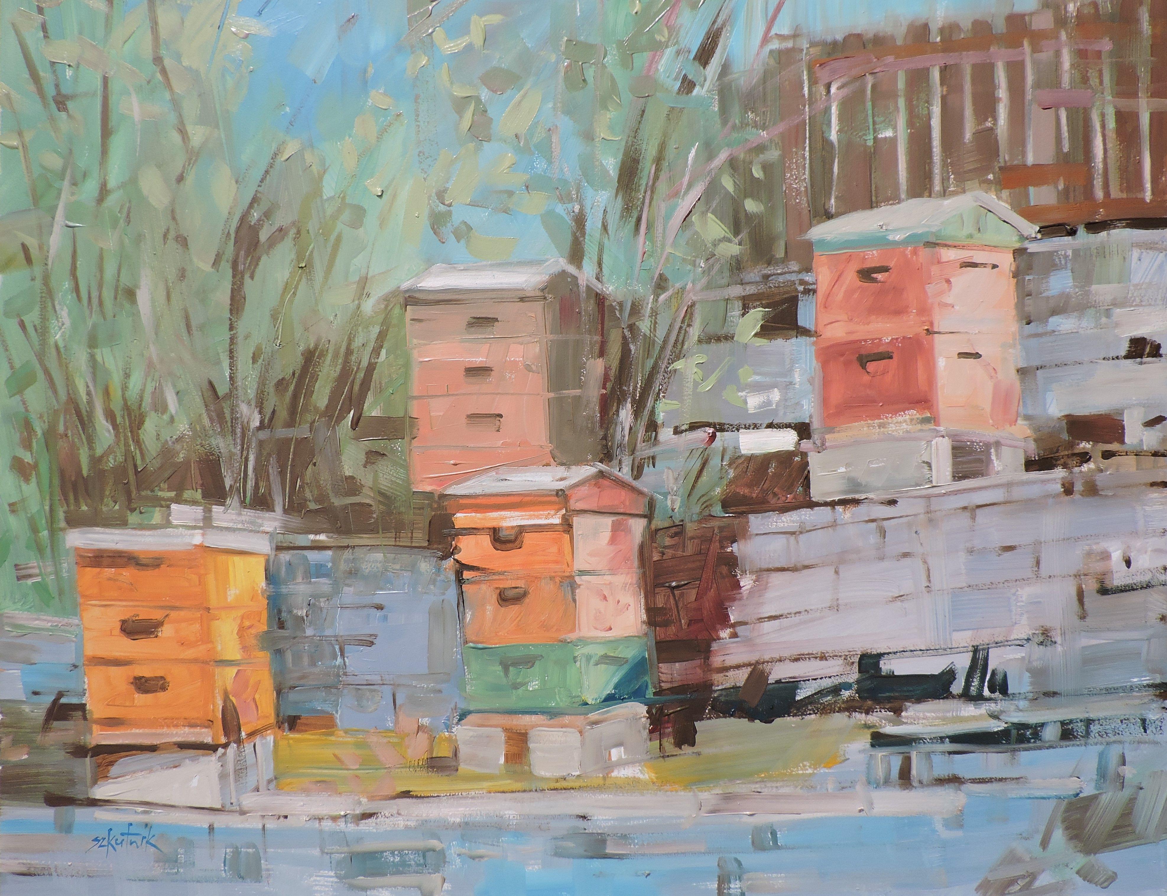 Alveari, Pittura, Olio su altro - Painting di Richard Szkutnik