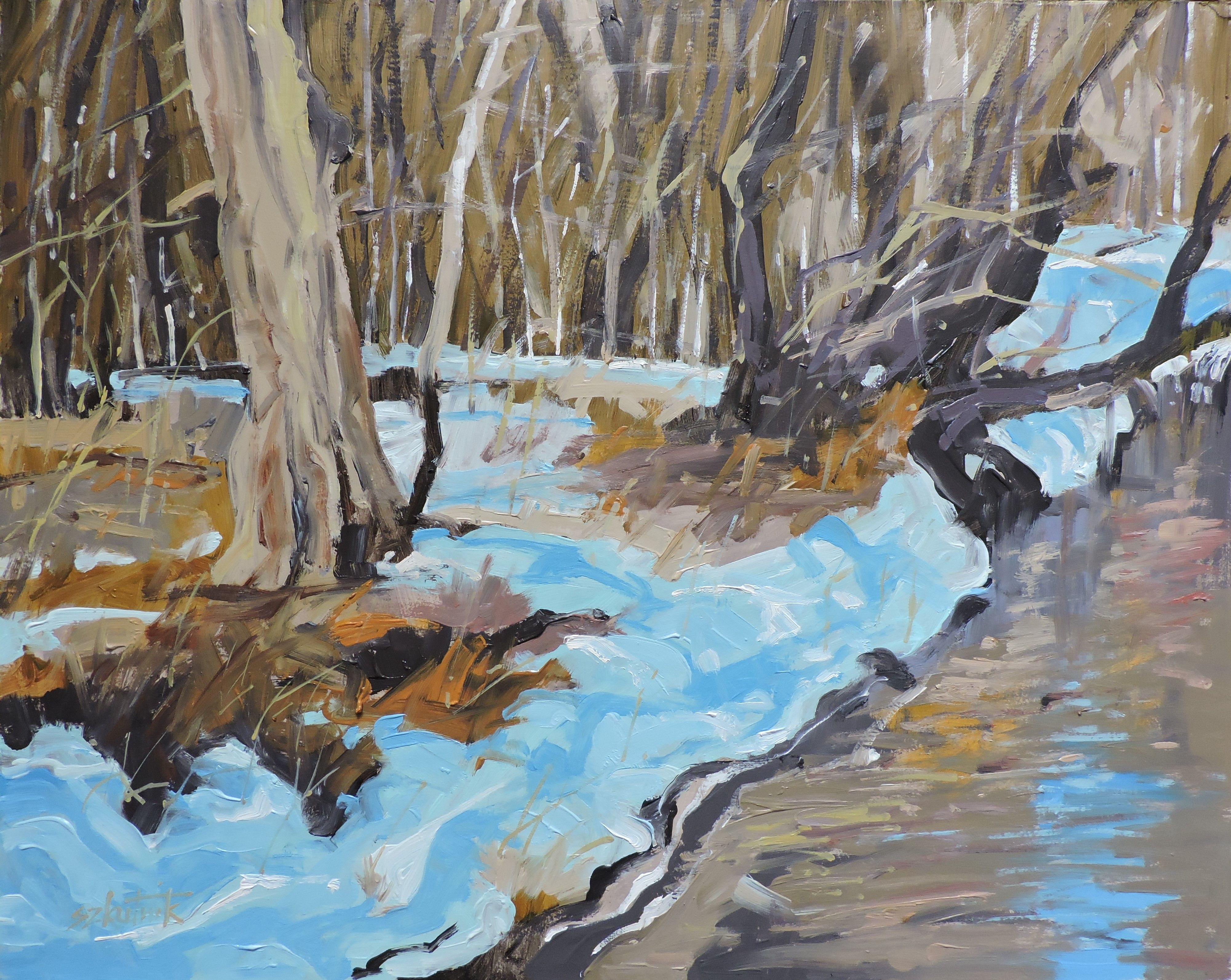 Richard Szkutnik Landscape Painting - Beginning of Springs, Painting, Oil on Wood Panel