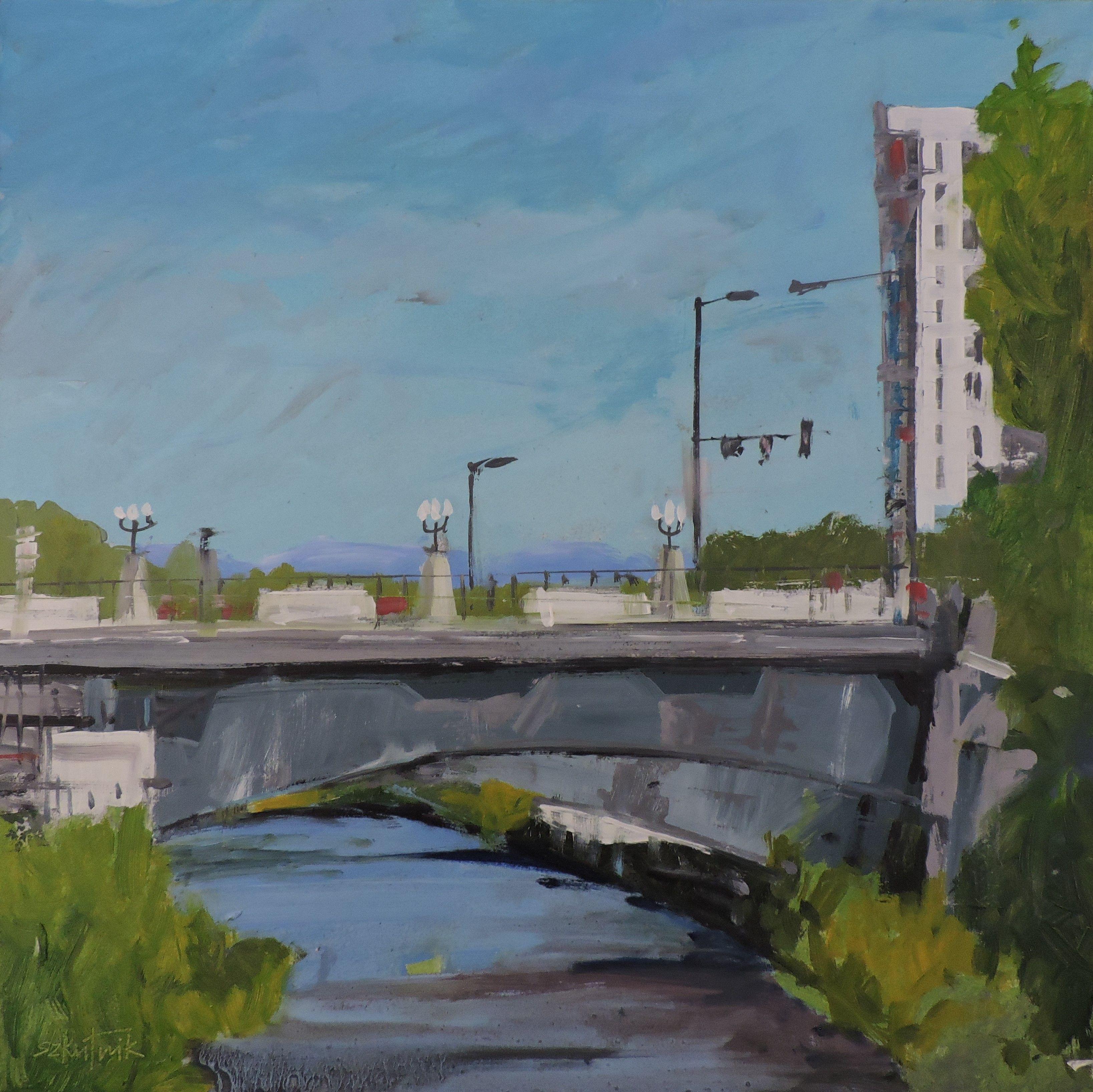 Peinture - Broadway Bridge, peinture à l'huile sur autre - Painting de Richard Szkutnik