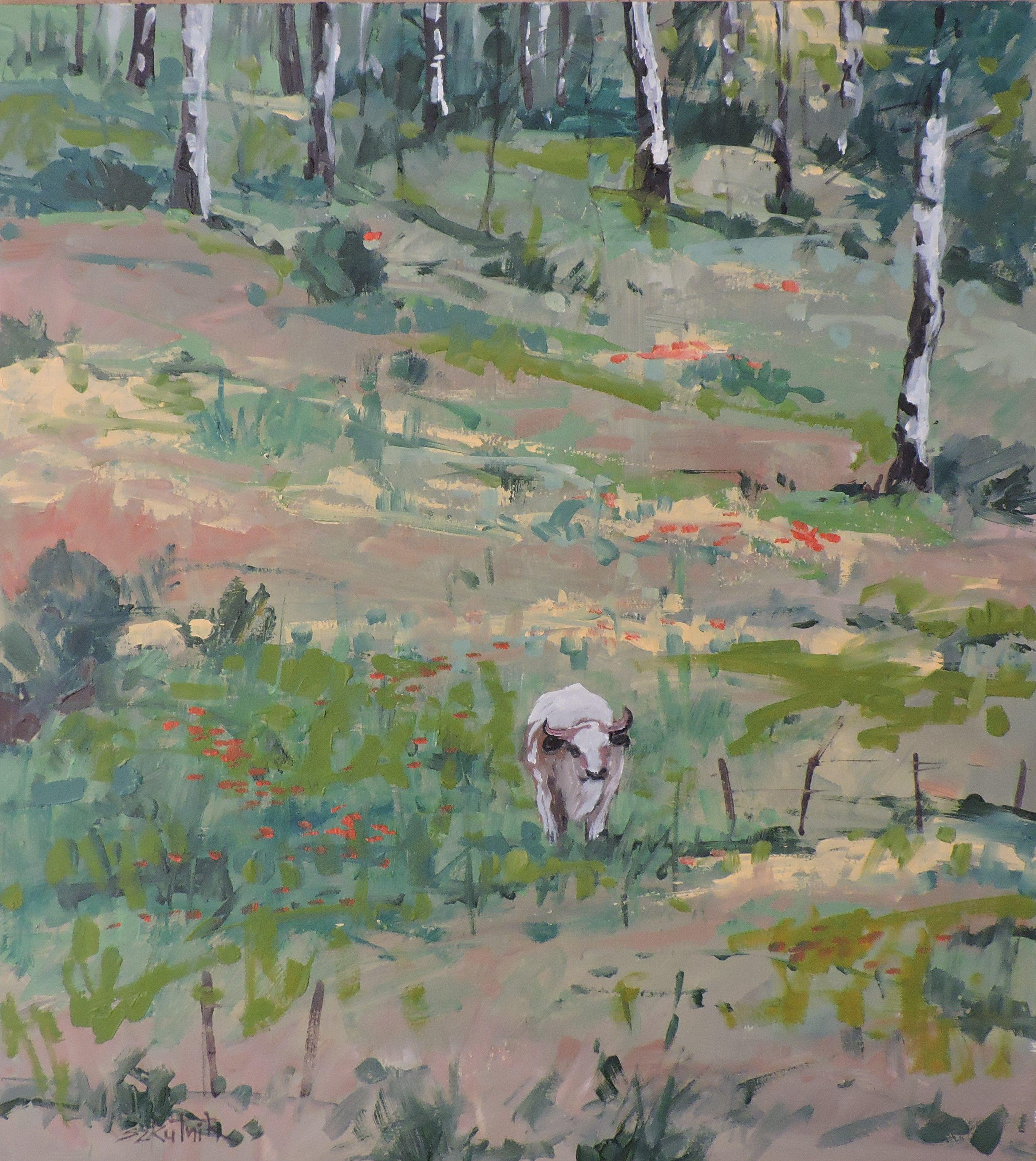 Richard Szkutnik - Bull, Painting, Oil on Wood Panel For Sale at 1stDibs