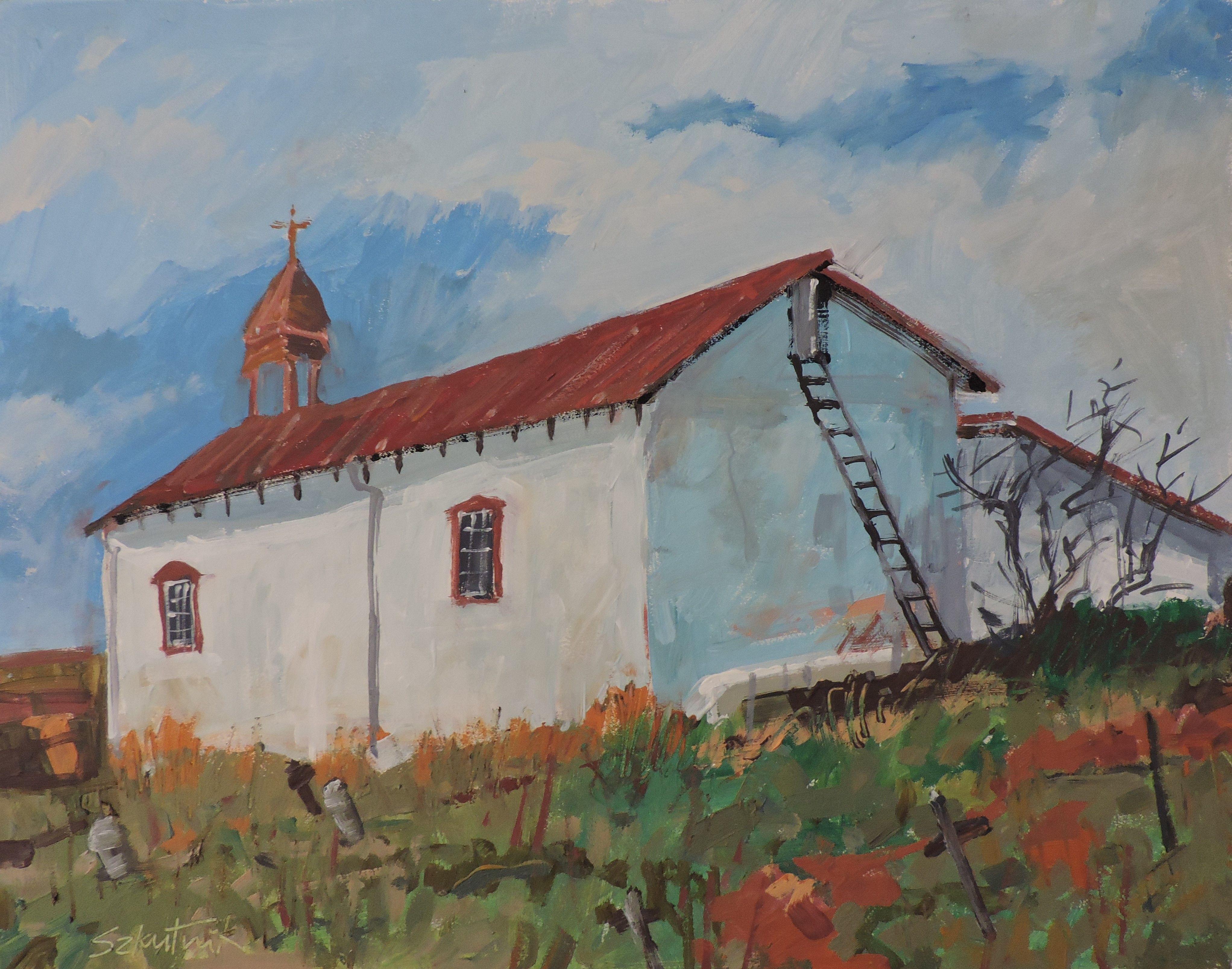 Cappella, Pittura, Olio su altro - Painting di Richard Szkutnik