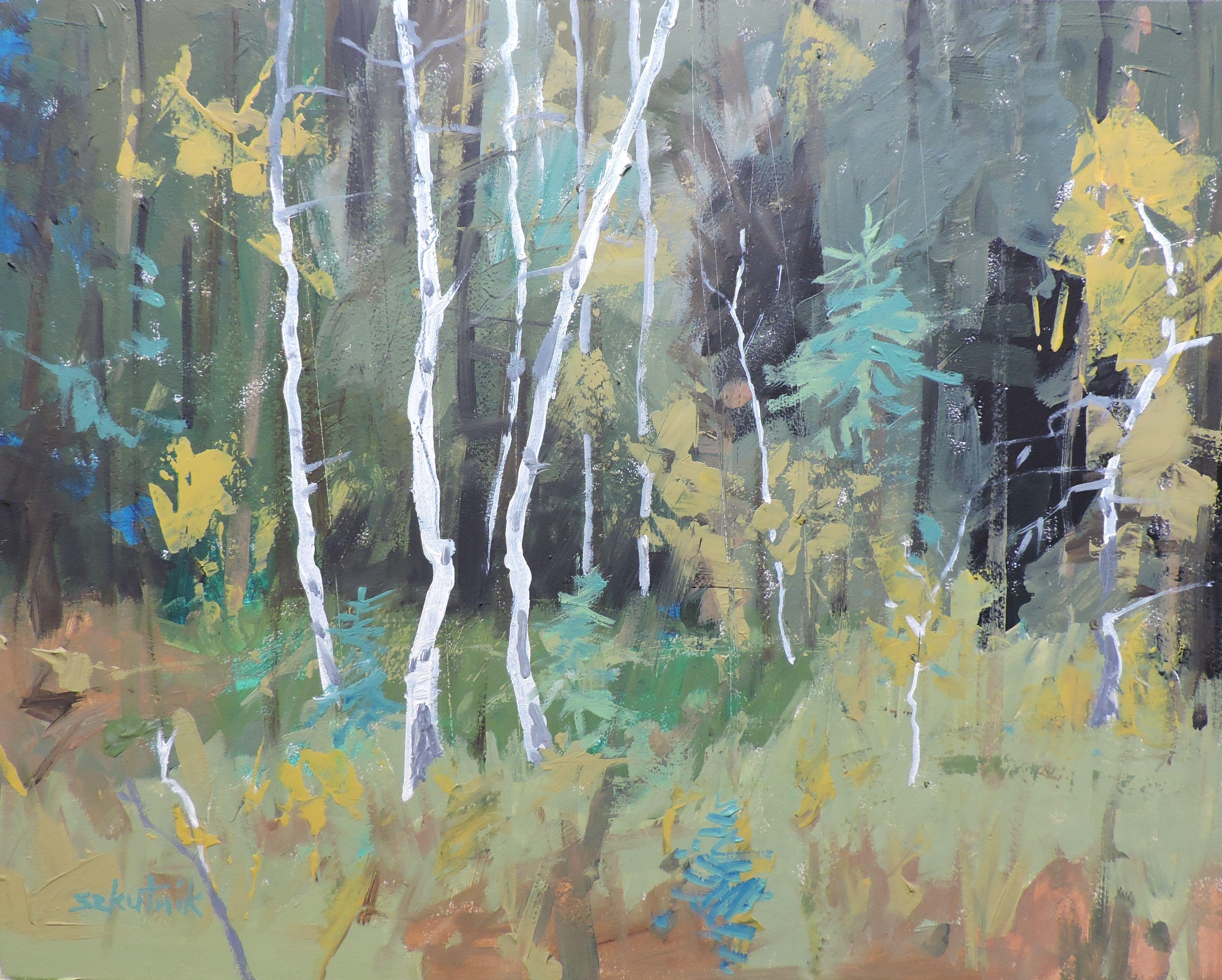 Nel profondo della foresta, Pittura, Olio su pannello di Wood - Painting di Richard Szkutnik