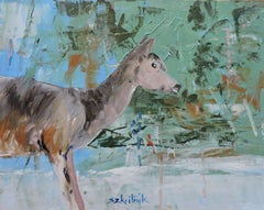 Deer, Painting, Oil on MDF Panel