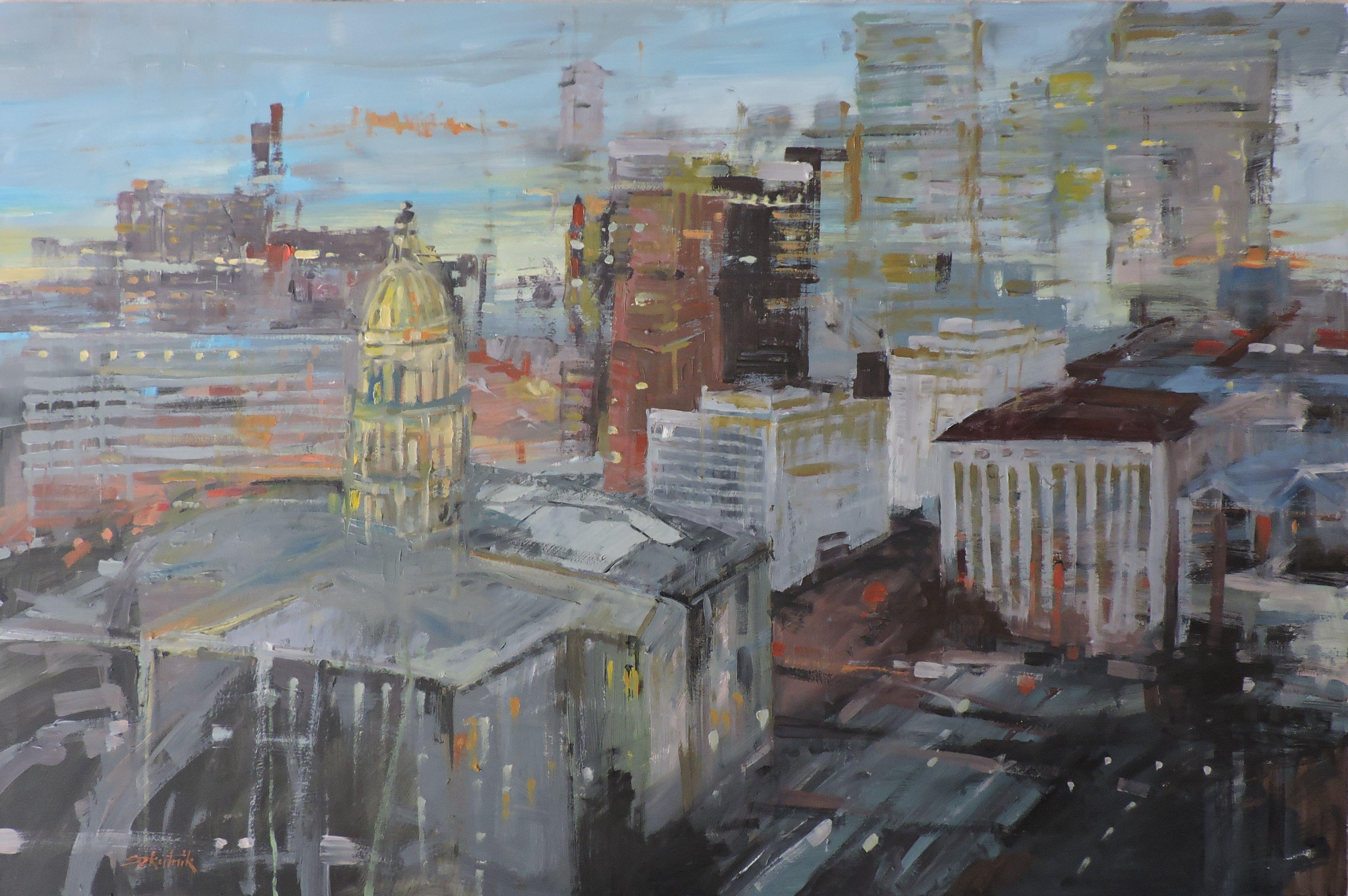 Denver, Pittura, Olio su altro - Painting di Richard Szkutnik