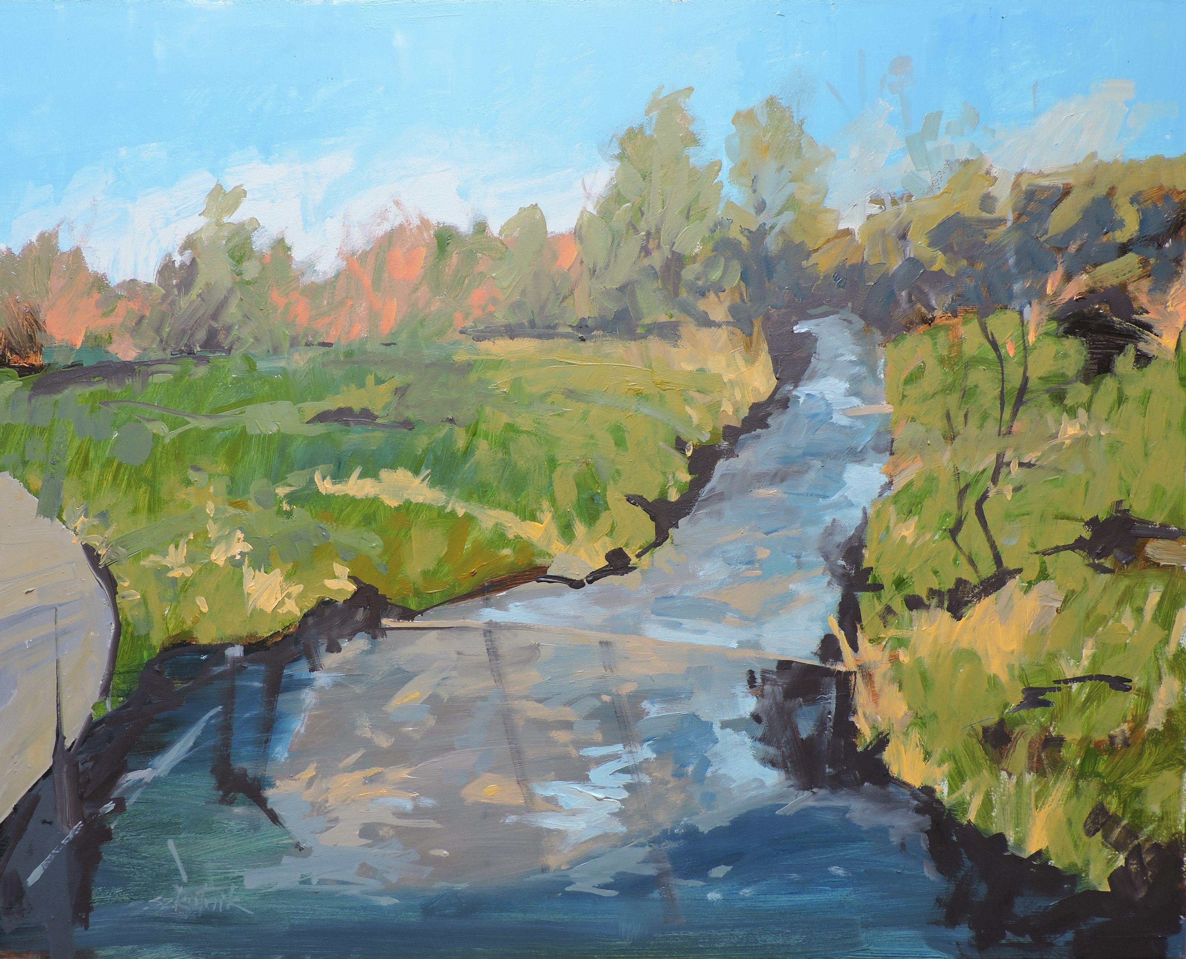 Estate a Dry Creek, Pittura, Olio su pannello di Wood - Painting di Richard Szkutnik