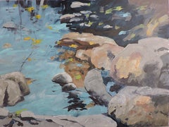 Bord de rivière, peinture à l'huile sur autre