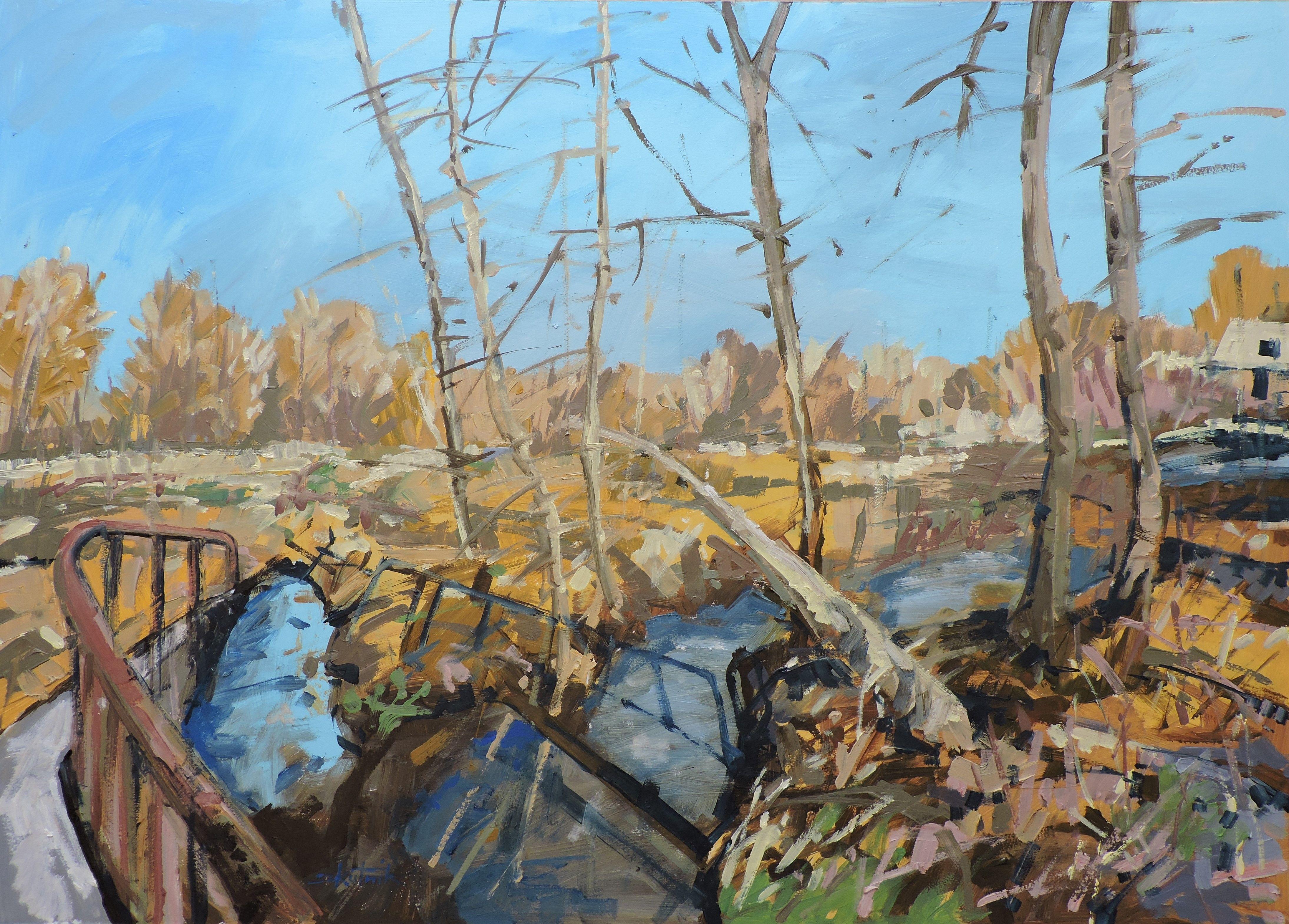Albero caduto, Pittura, Olio su pannello di Wood - Painting di Richard Szkutnik