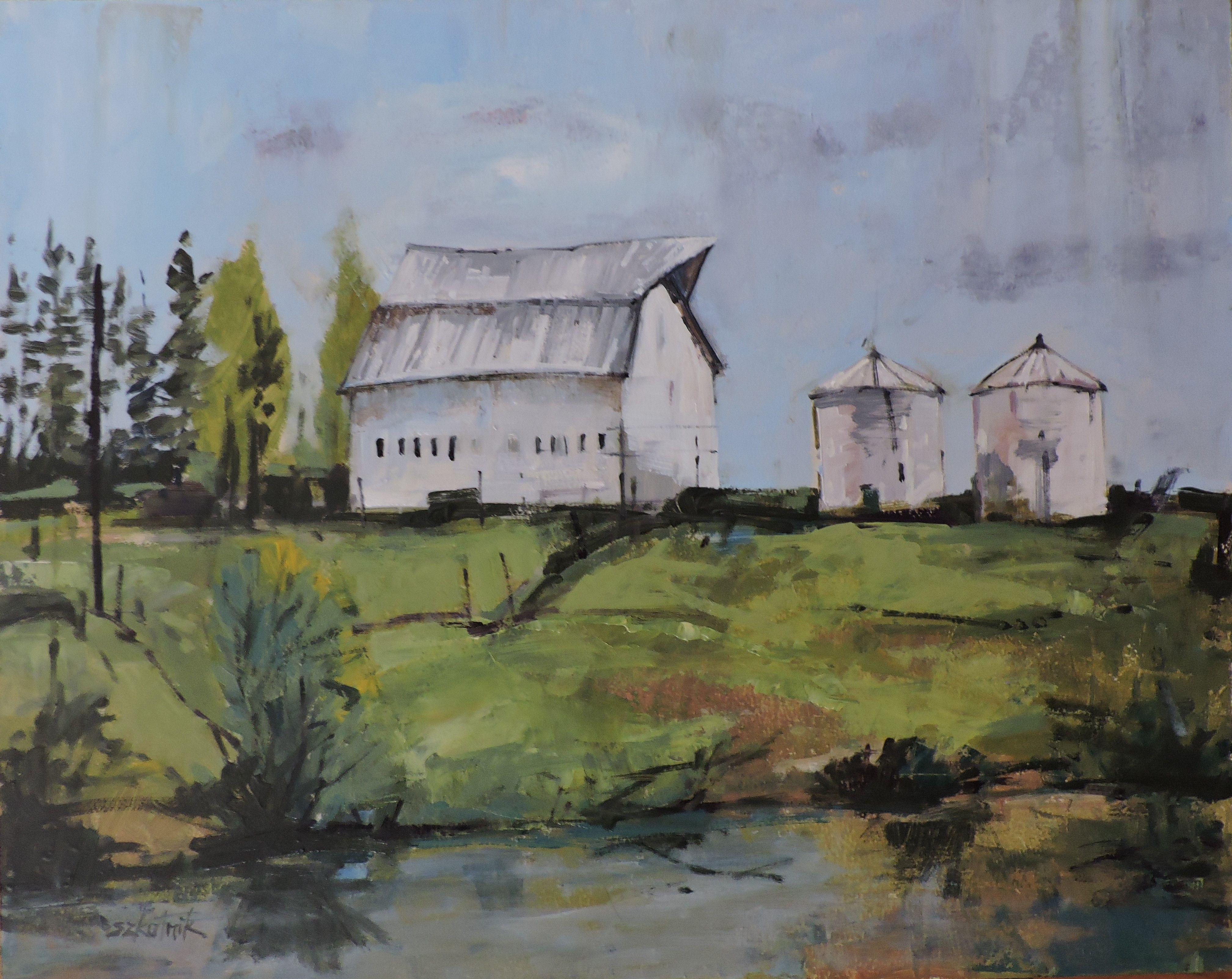 Fattoria sulla I+I, Pittura, Olio su pannello di legno - Painting di Richard Szkutnik