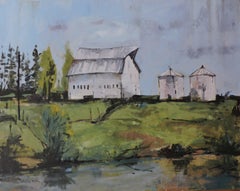 Farm at I-40, Painting, Oil on Wood Panel