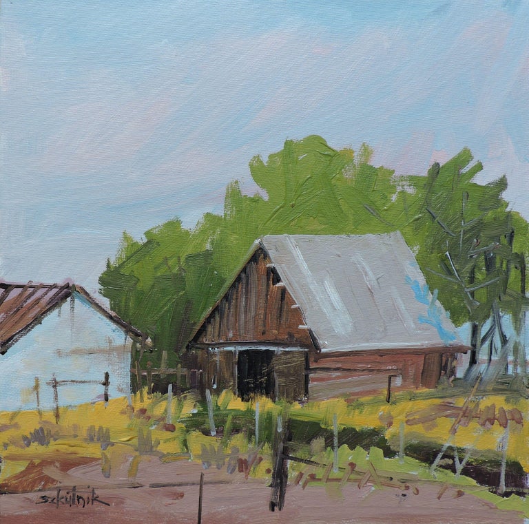 Richard Szkutnik Farm, Painting, Oil on Wood Panel For Sale at 1stDibs