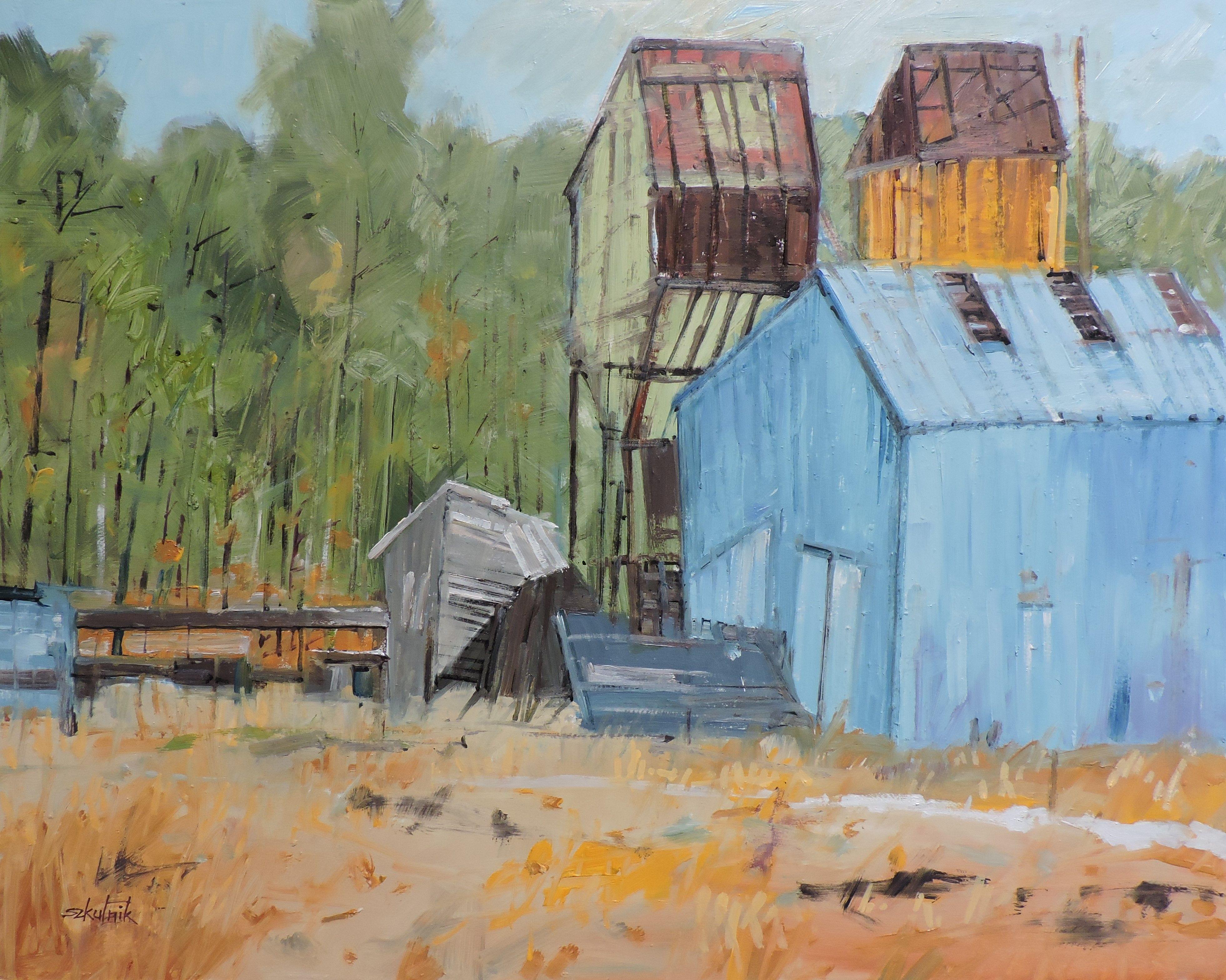 Edificios agrícolas, Pintura, Óleo sobre panel de madera - Painting de Richard Szkutnik