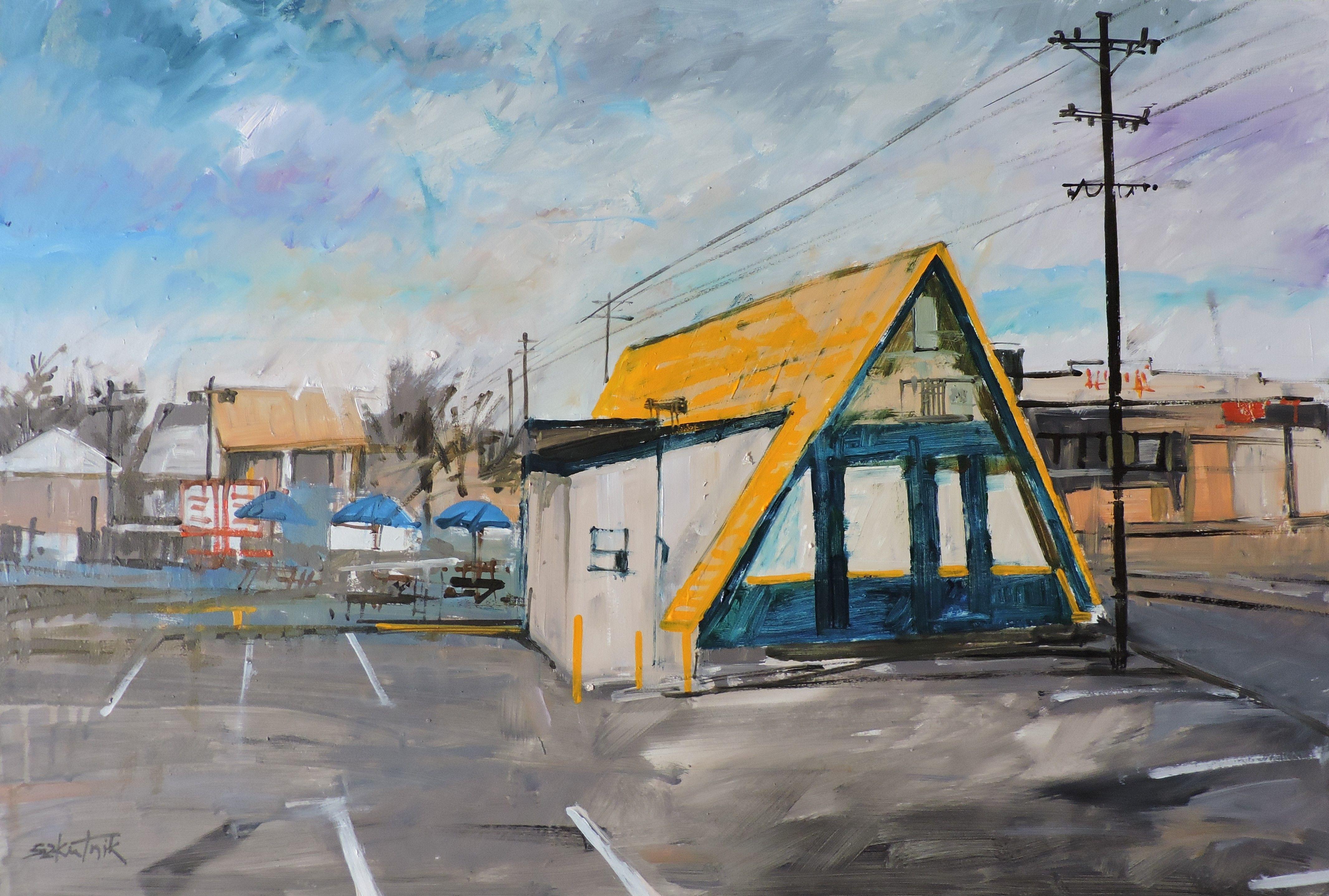 Fast Food, Pittura, Olio su pannello di Wood - Painting di Richard Szkutnik