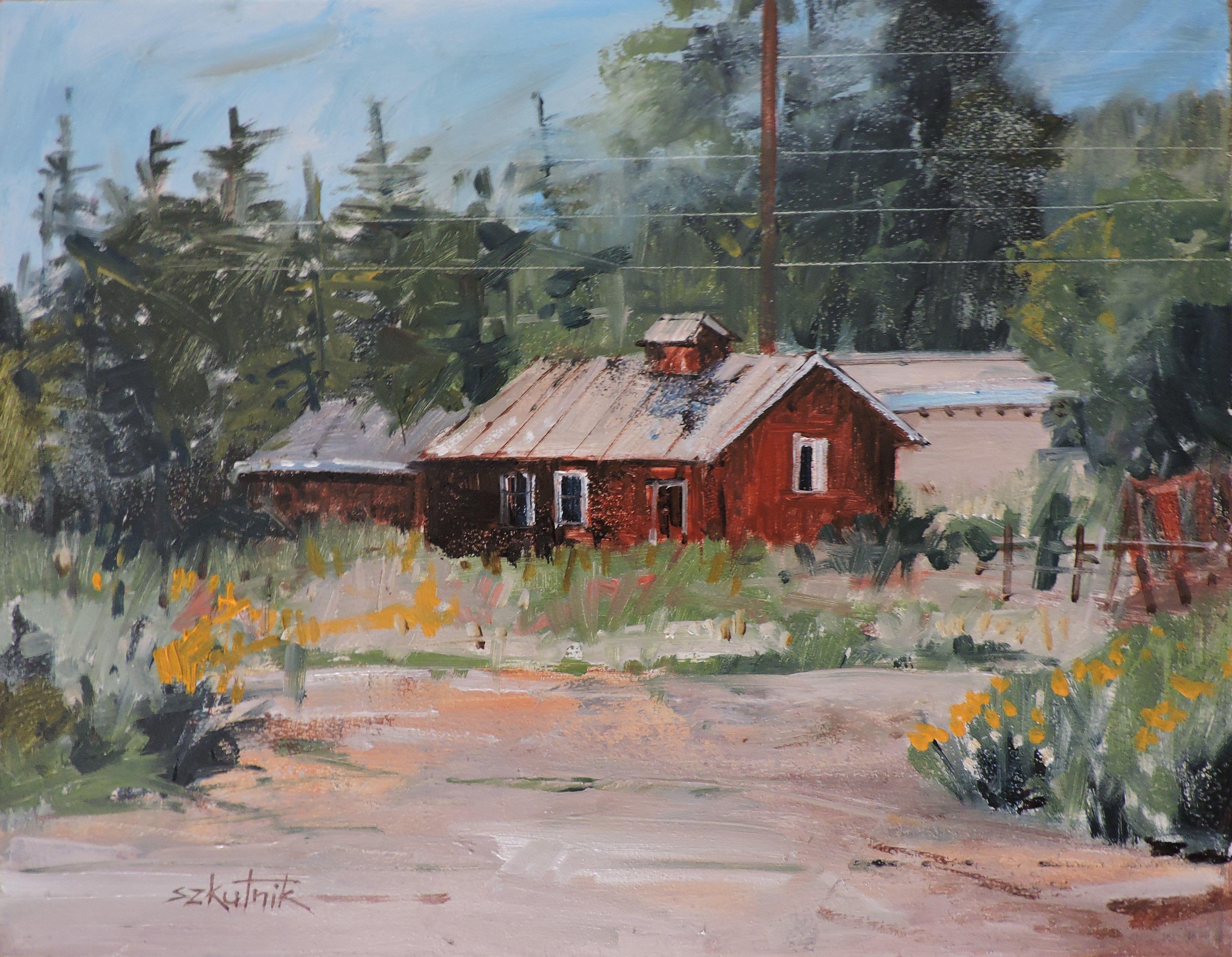 Foresta alle spalle, Pittura, Olio su pannello di Wood - Painting di Richard Szkutnik