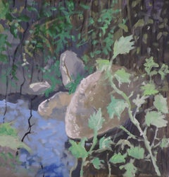 Peinture abstraite, étang de la forêt, huile sur autre