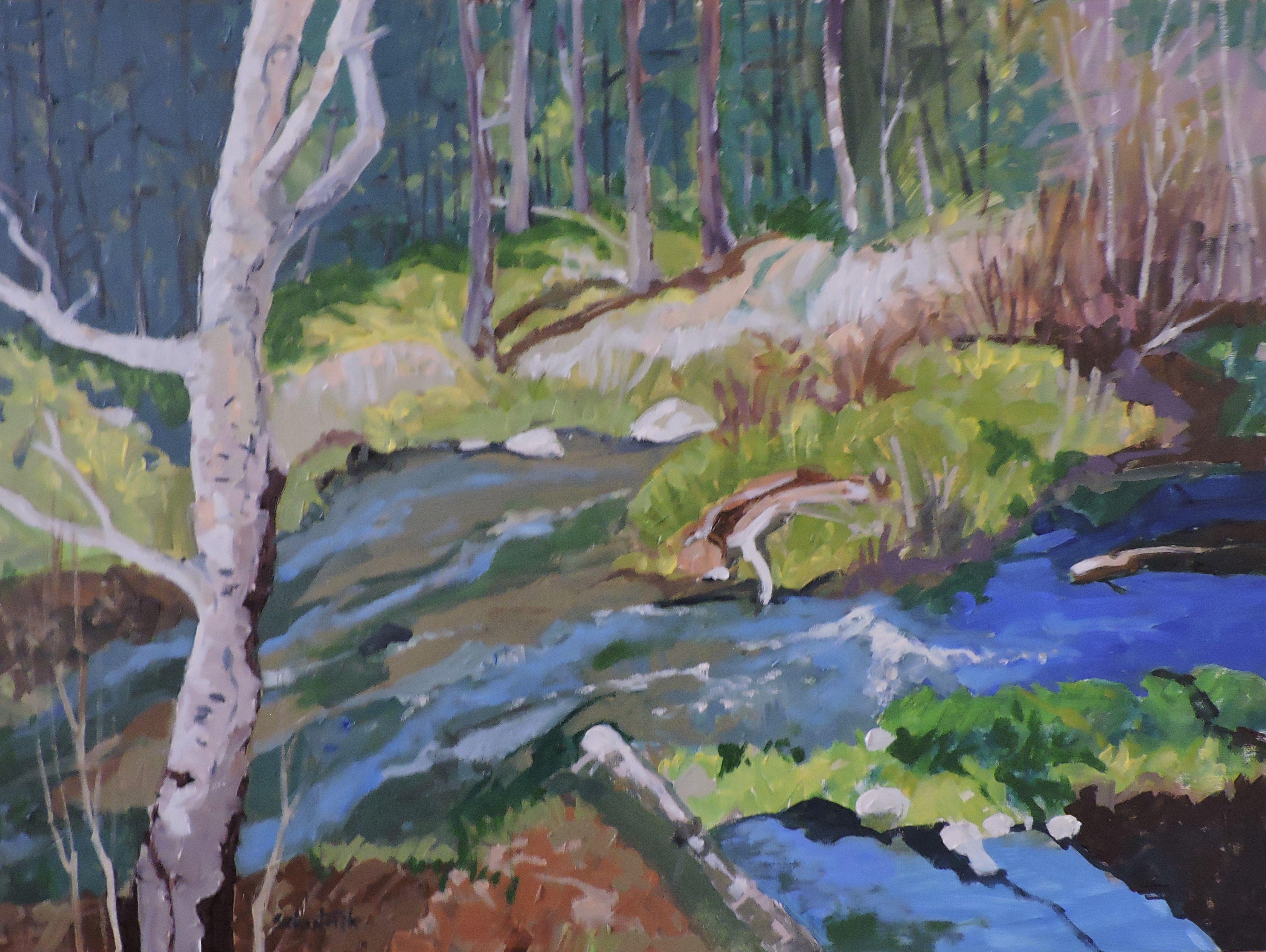 Ruscello della foresta, Pittura, Olio su tela - Painting di Richard Szkutnik