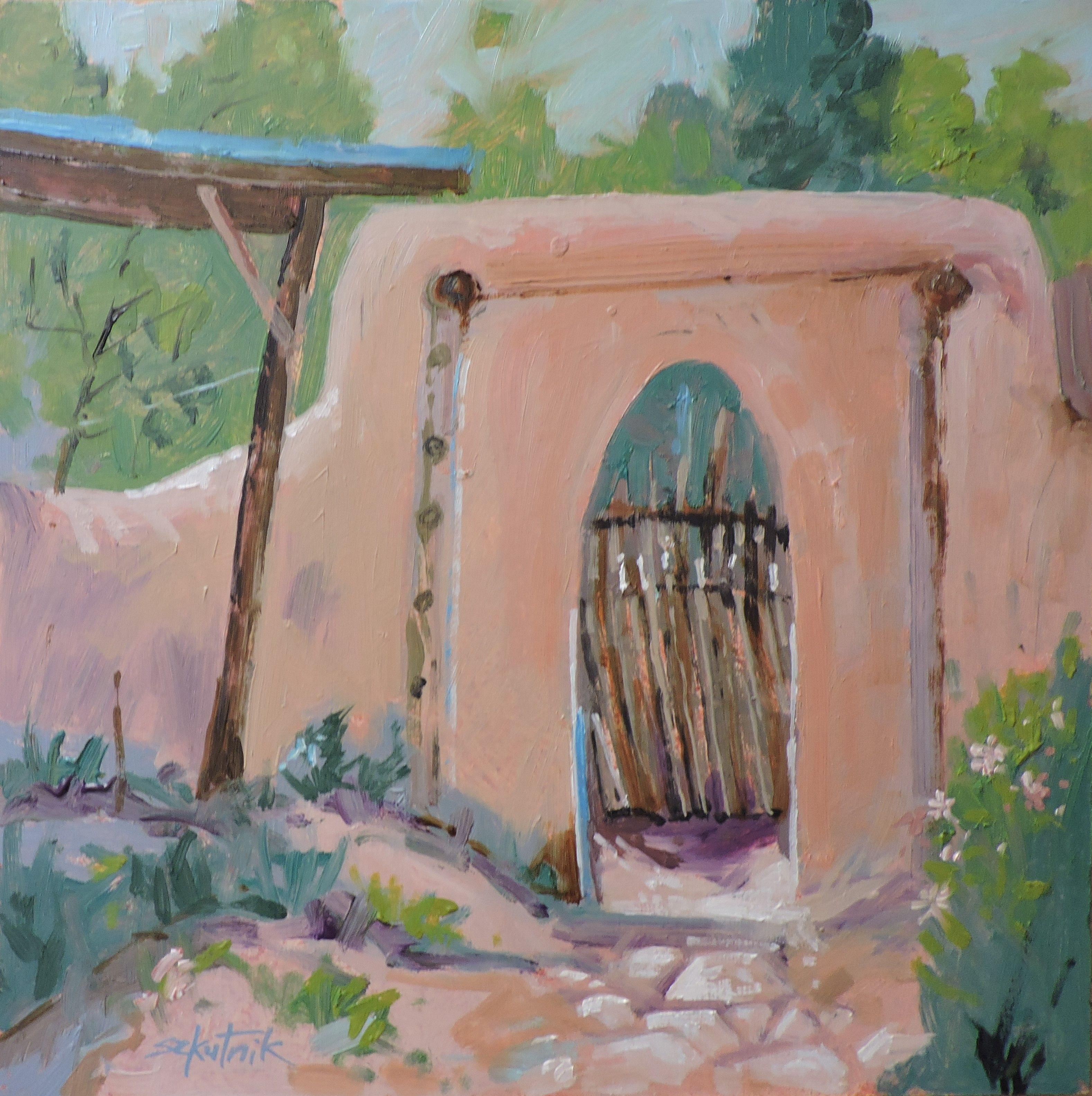 Gates, Gemälde, Öl auf MDF-Paneel – Painting von Richard Szkutnik