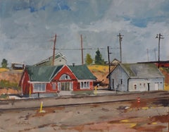 Gramby Station, Painting, Oil on Wood Panel
