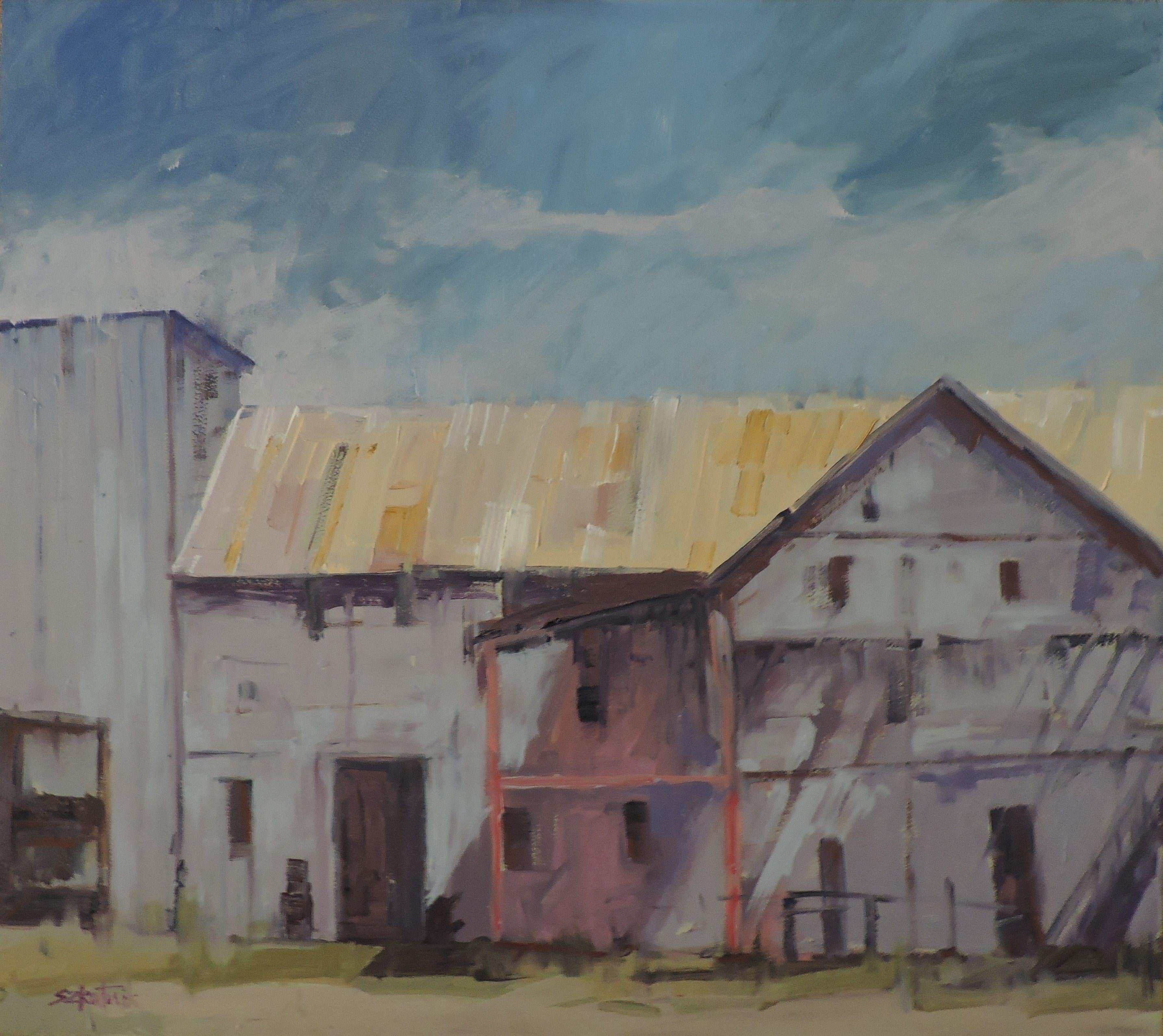 Magazzino grigio, Pittura, Olio su altro - Painting di Richard Szkutnik