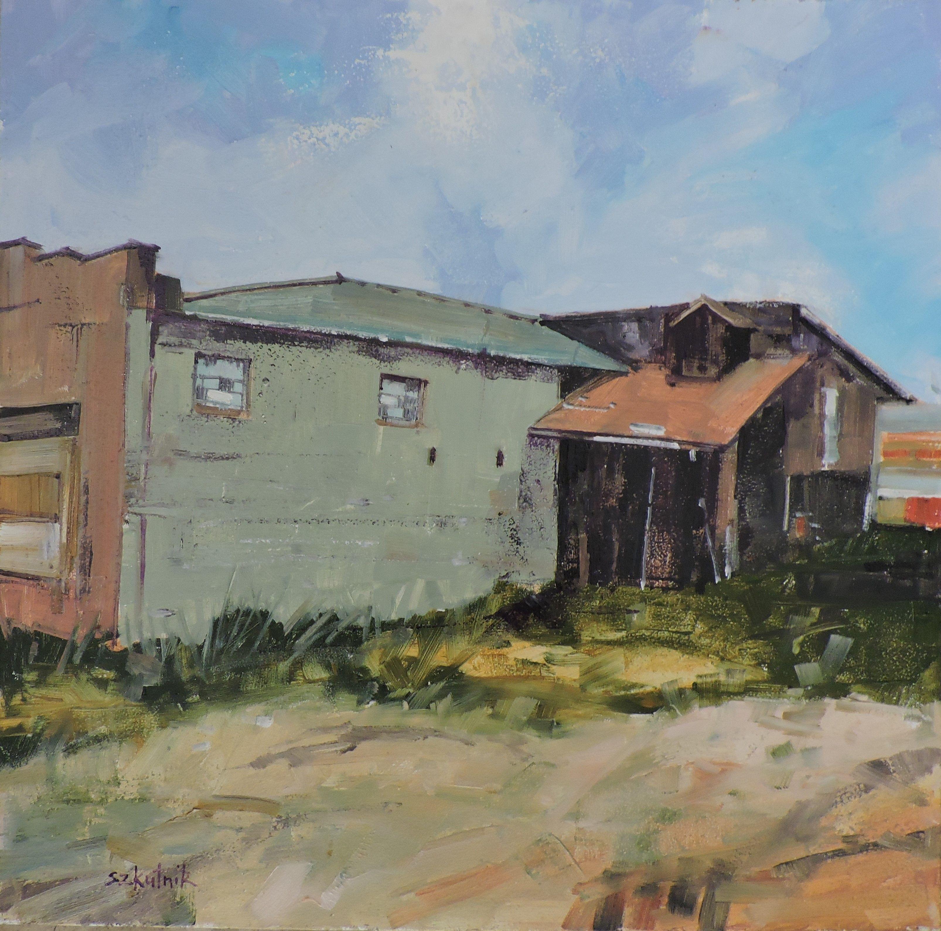 Greene & Greene, Pittura, Olio su pannello di Wood - Painting di Richard Szkutnik